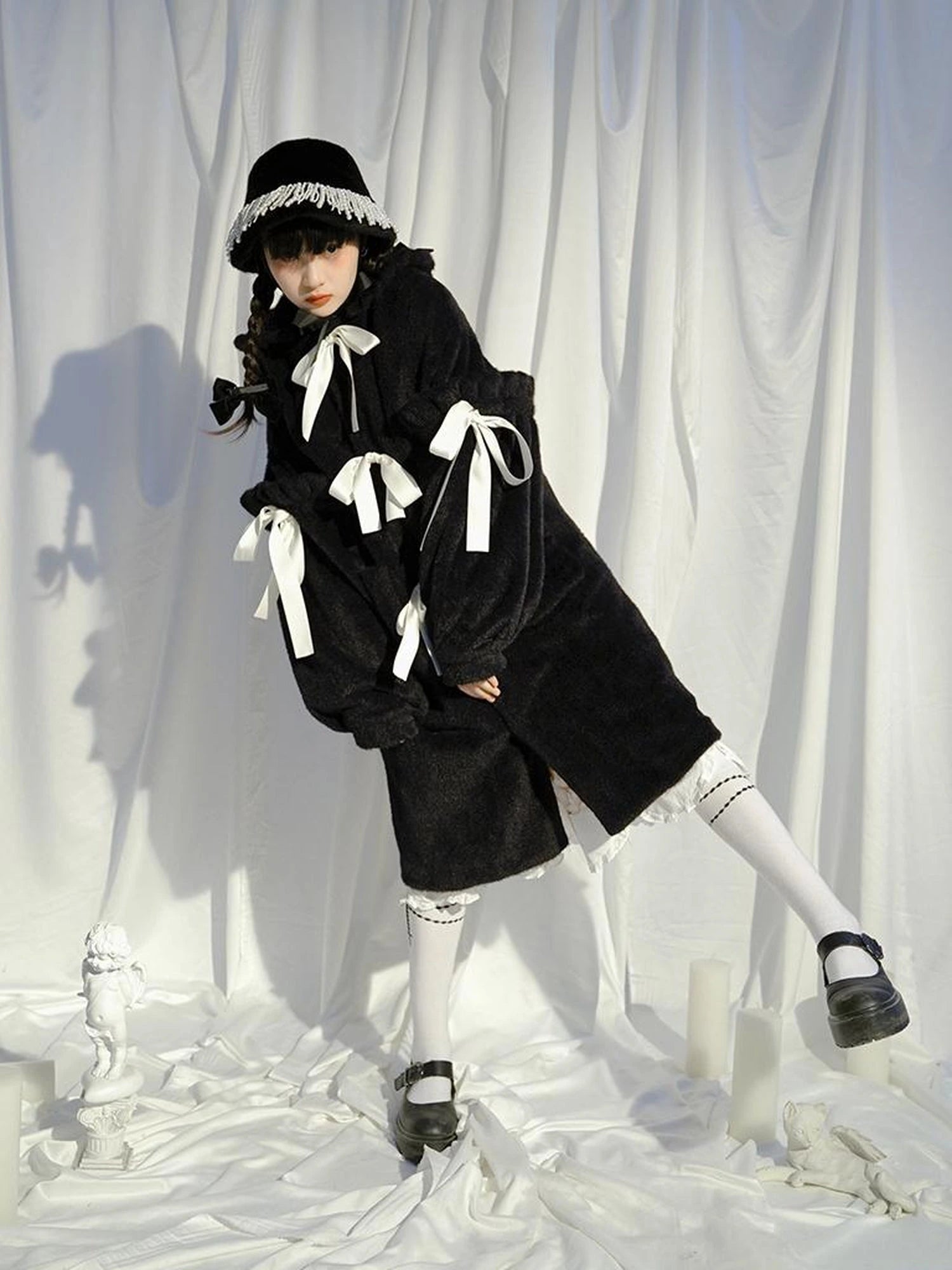 Love Fear Rabbit Ear Bow Wool Coat