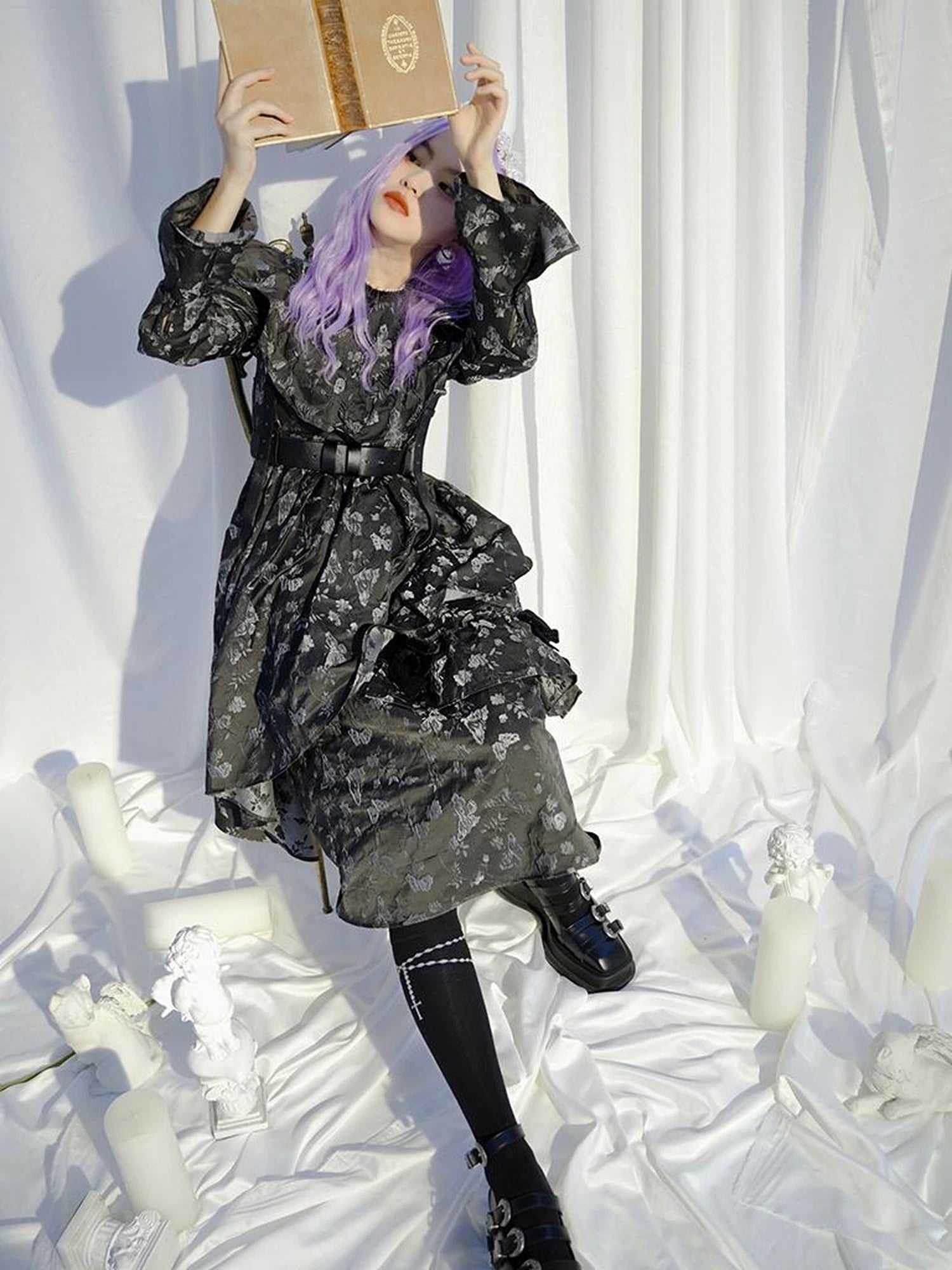 Love Is Horrible Butterfly Jacquard Lace Plaid Long Sleeve Dress