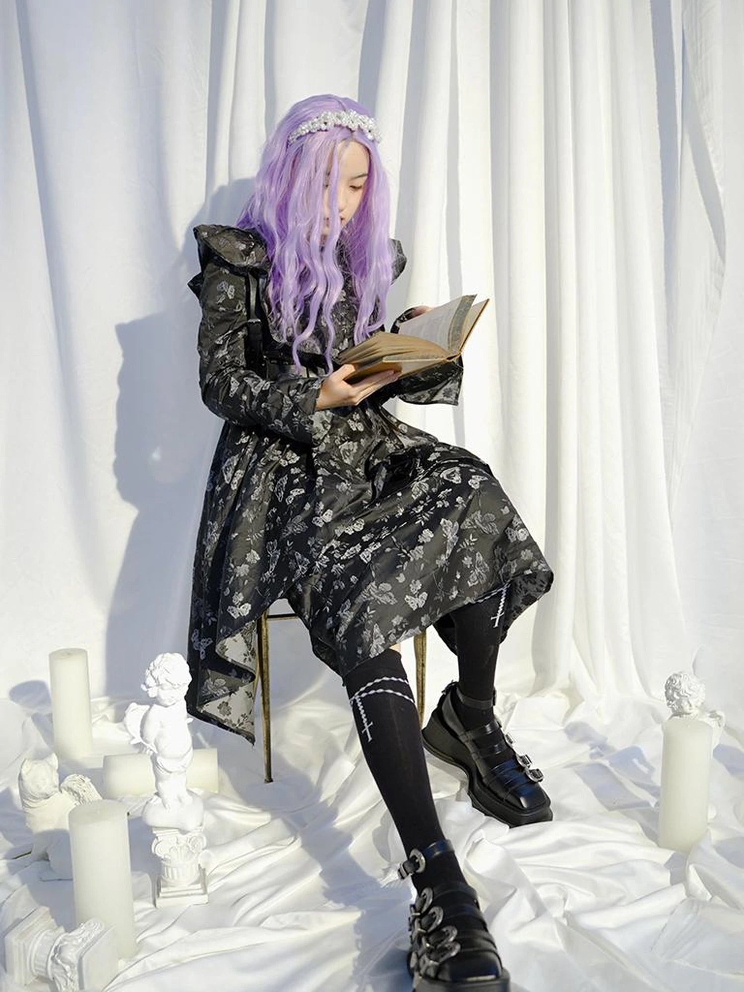 Love Is Horrible Butterfly Jacquard Lace Plaid Long Sleeve Dress