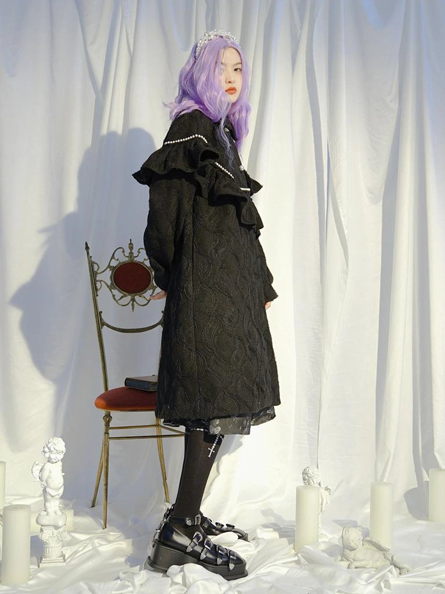 Love Is Horrible Butterfly Jacquard Lace Plaid Long Sleeve Dress