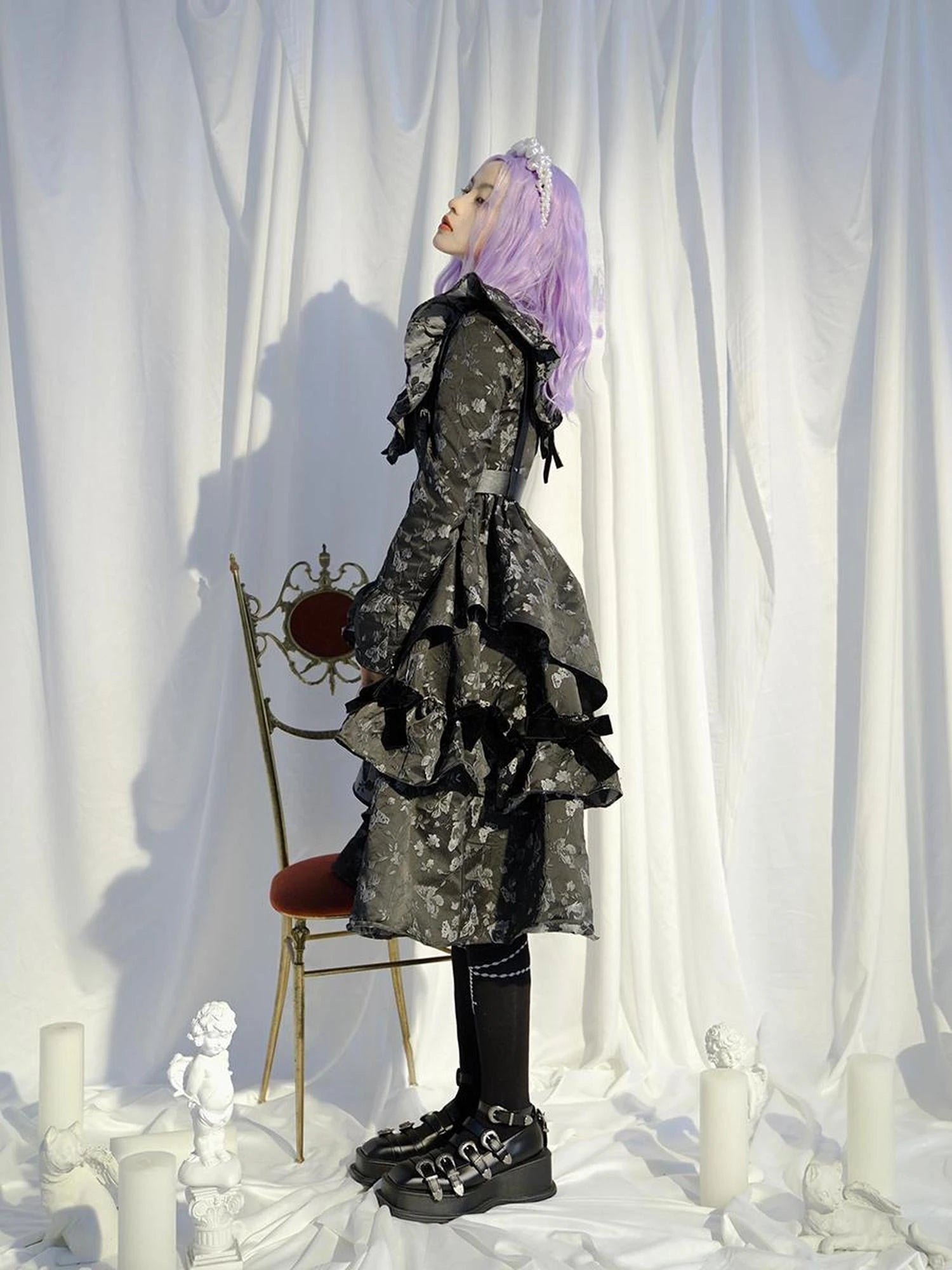 Love Is Horrible Butterfly Jacquard Lace Plaid Long Sleeve Dress