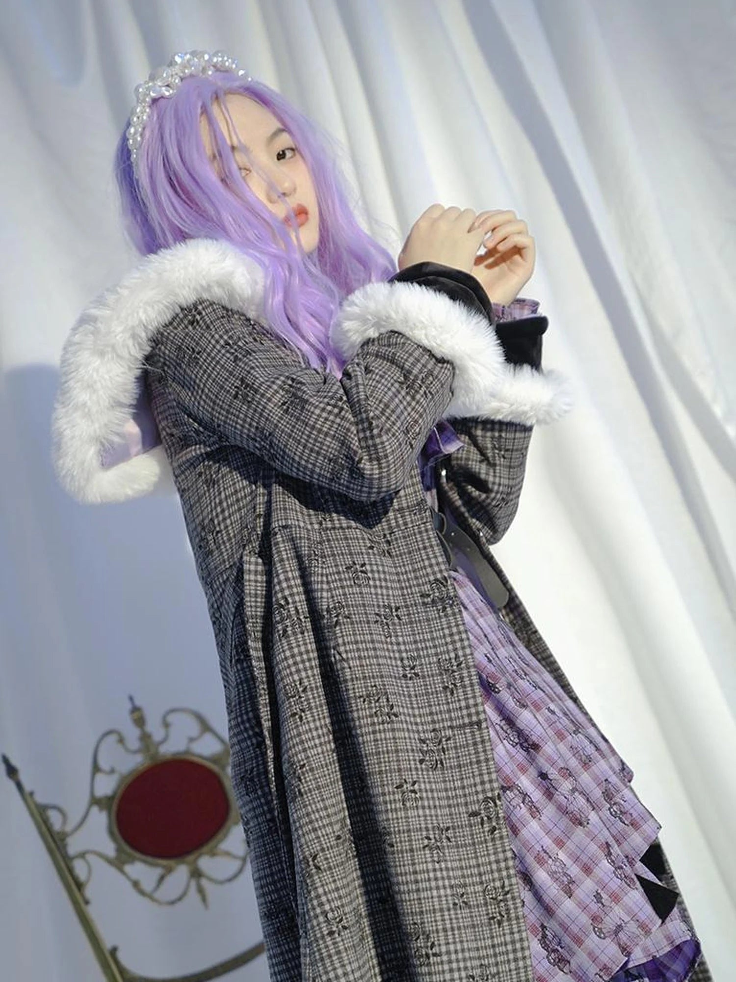 Love Is Horrible Butterfly Jacquard Lace Plaid Long Sleeve Dress