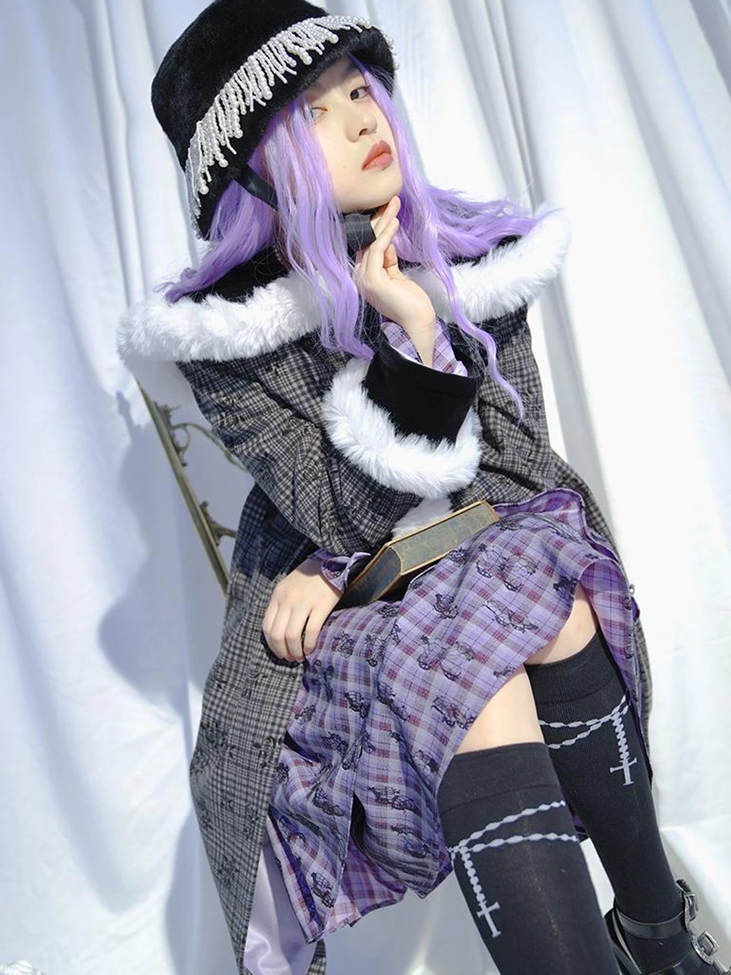 Love Is Horrible Butterfly Jacquard Lace Plaid Long Sleeve Dress