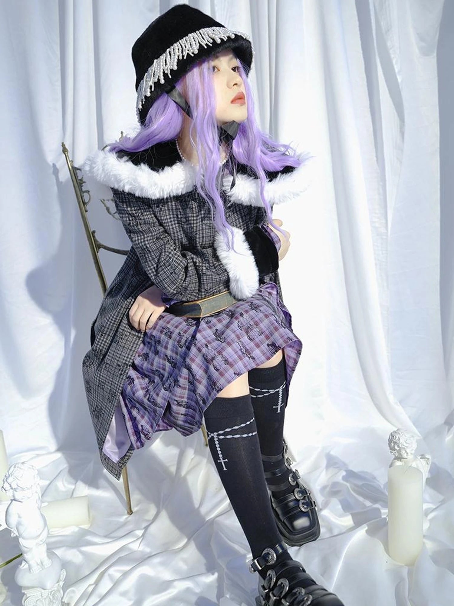 Love Is Horrible Butterfly Jacquard Lace Plaid Long Sleeve Dress