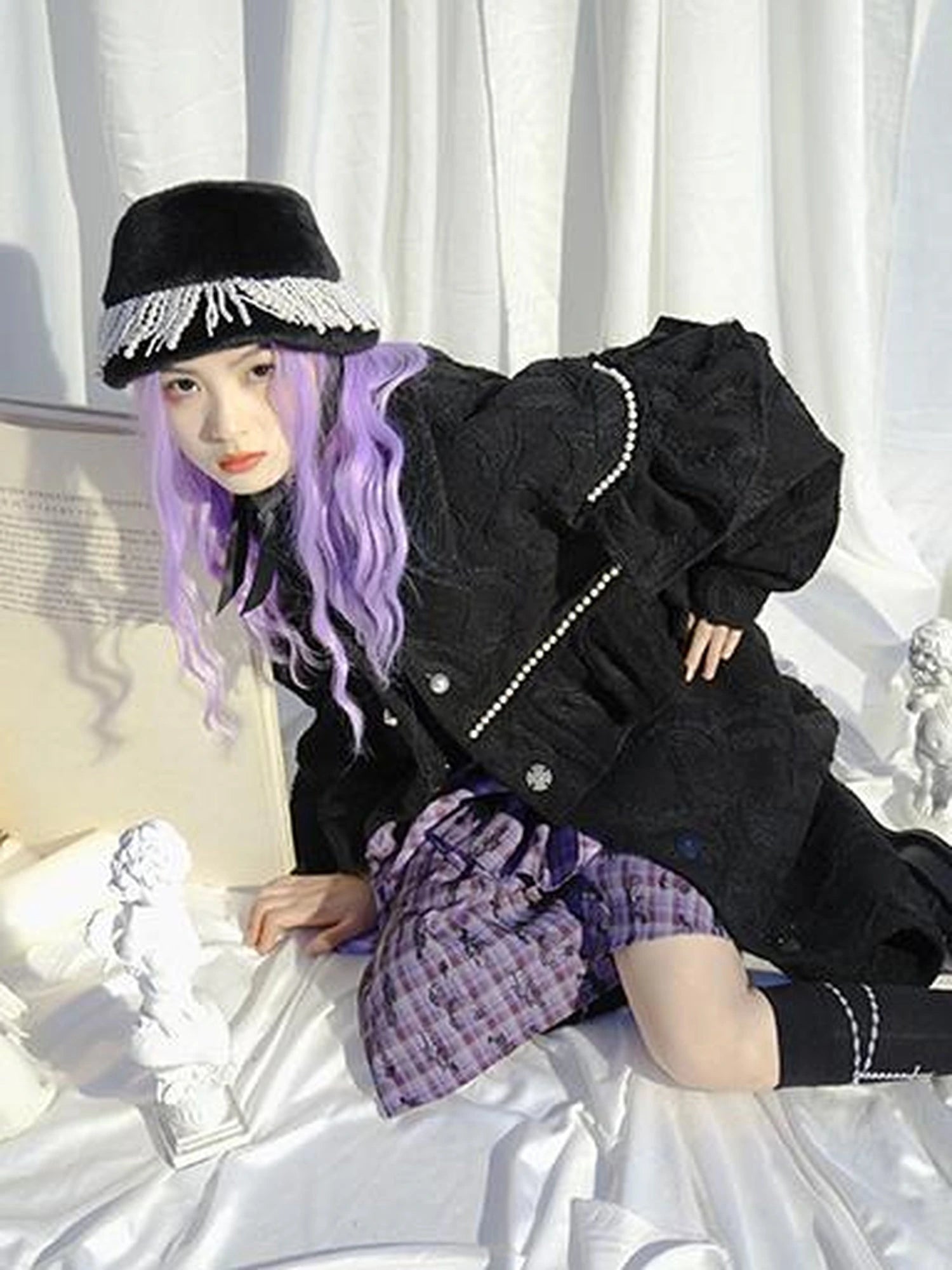 Love Is Horrible Butterfly Jacquard Lace Plaid Long Sleeve Dress