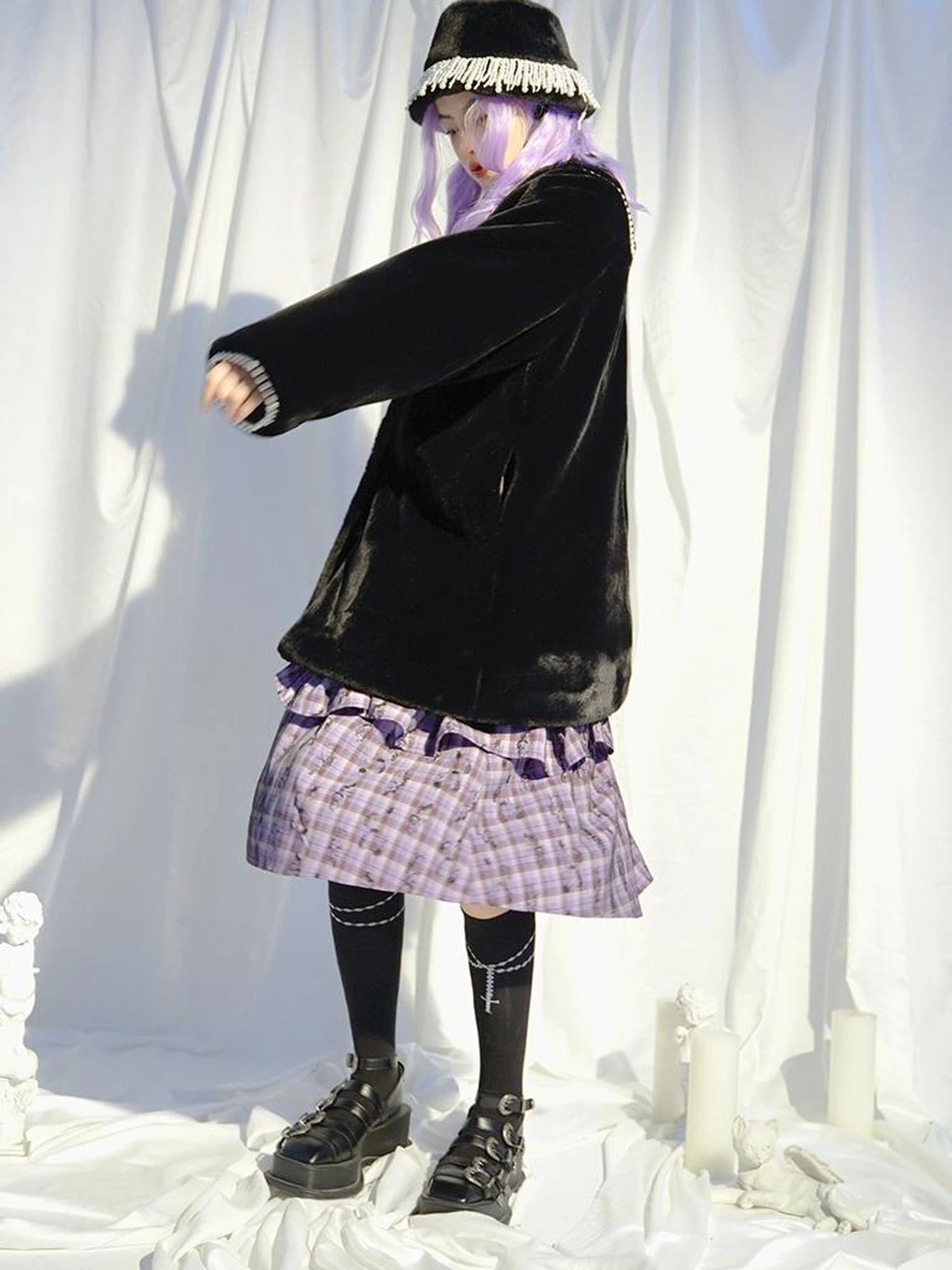 Love Is Horrible Butterfly Jacquard Lace Plaid Long Sleeve Dress