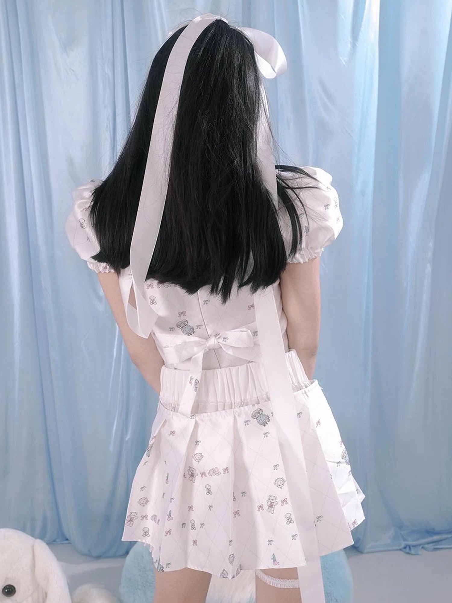 Milky Hearts Angel Print Bubble Sleeve Blouse