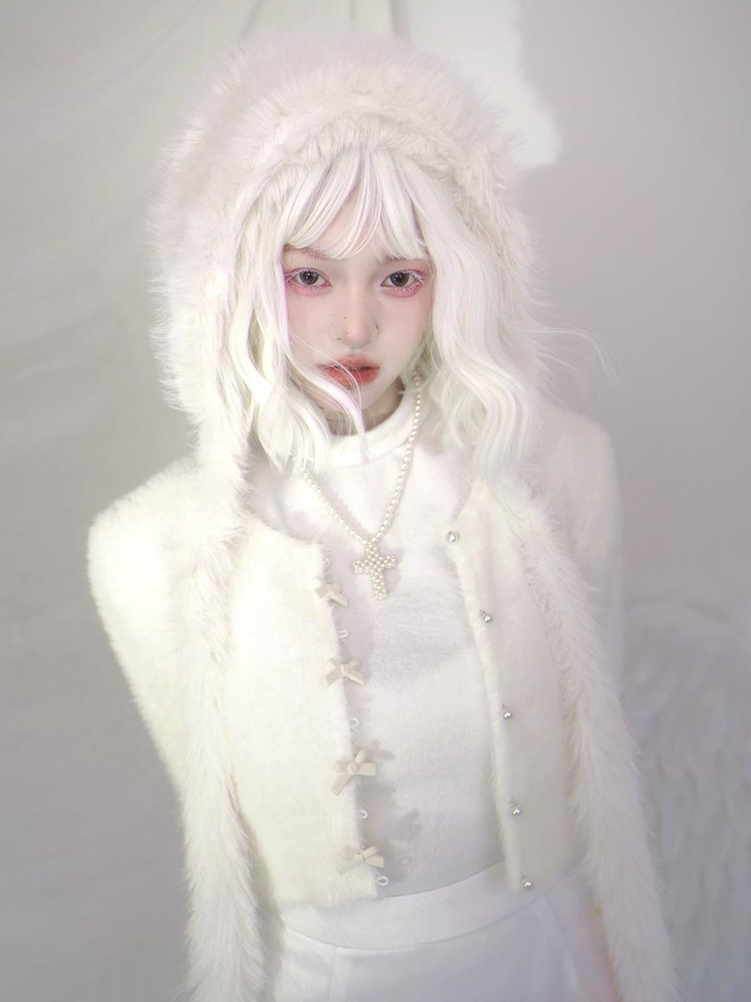 Daytoday Pearl Bow Short Knit Cardigan Pure Color Versatile