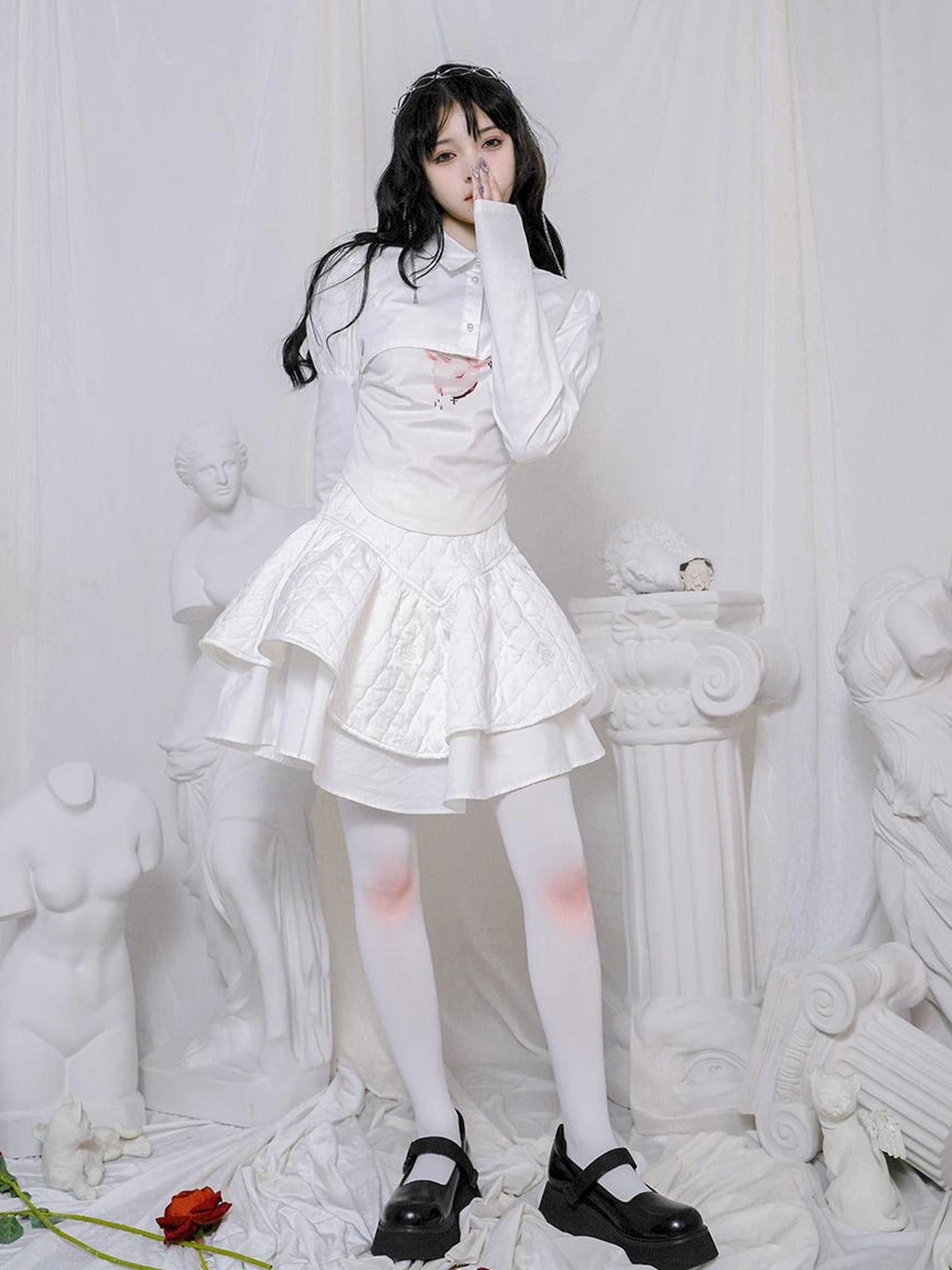 Rabbit Floral Lace Up Crop Top Stretch Cotton Blend