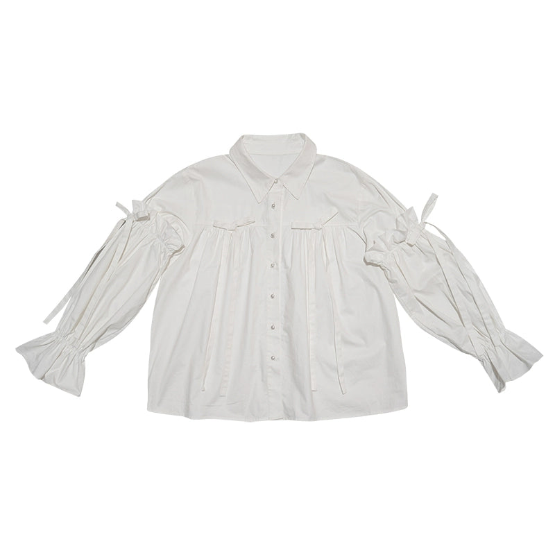 Daytoday_Red_Gingham_Bow_Bubble_Sleeve_Loose_Long_Shirt_MISSTT