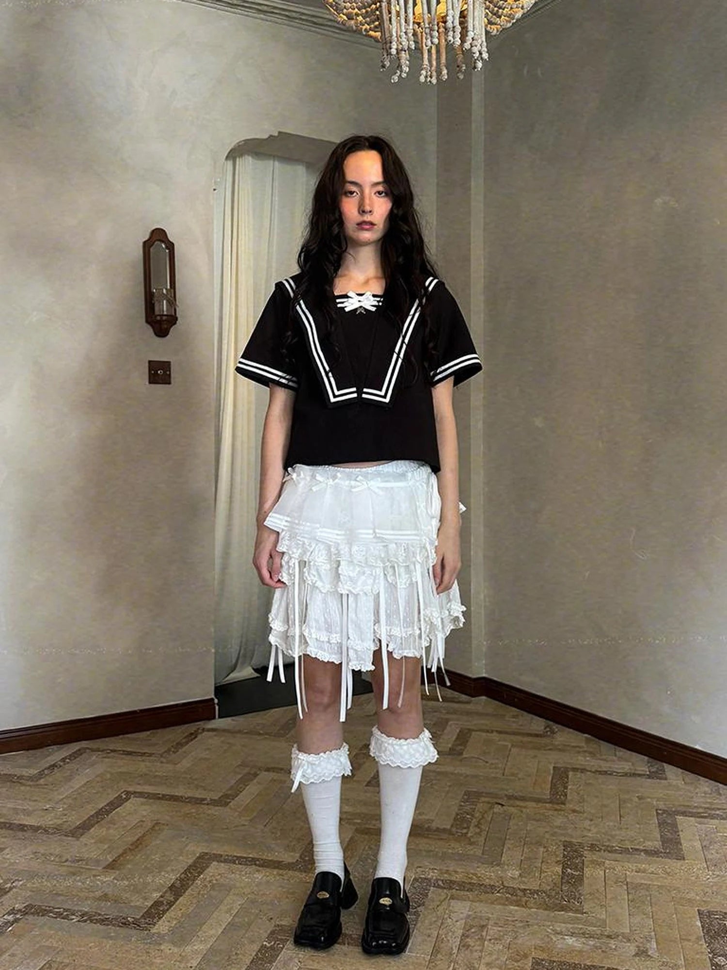 Sailor Collar Bow Wing Short Sleeve Shirt