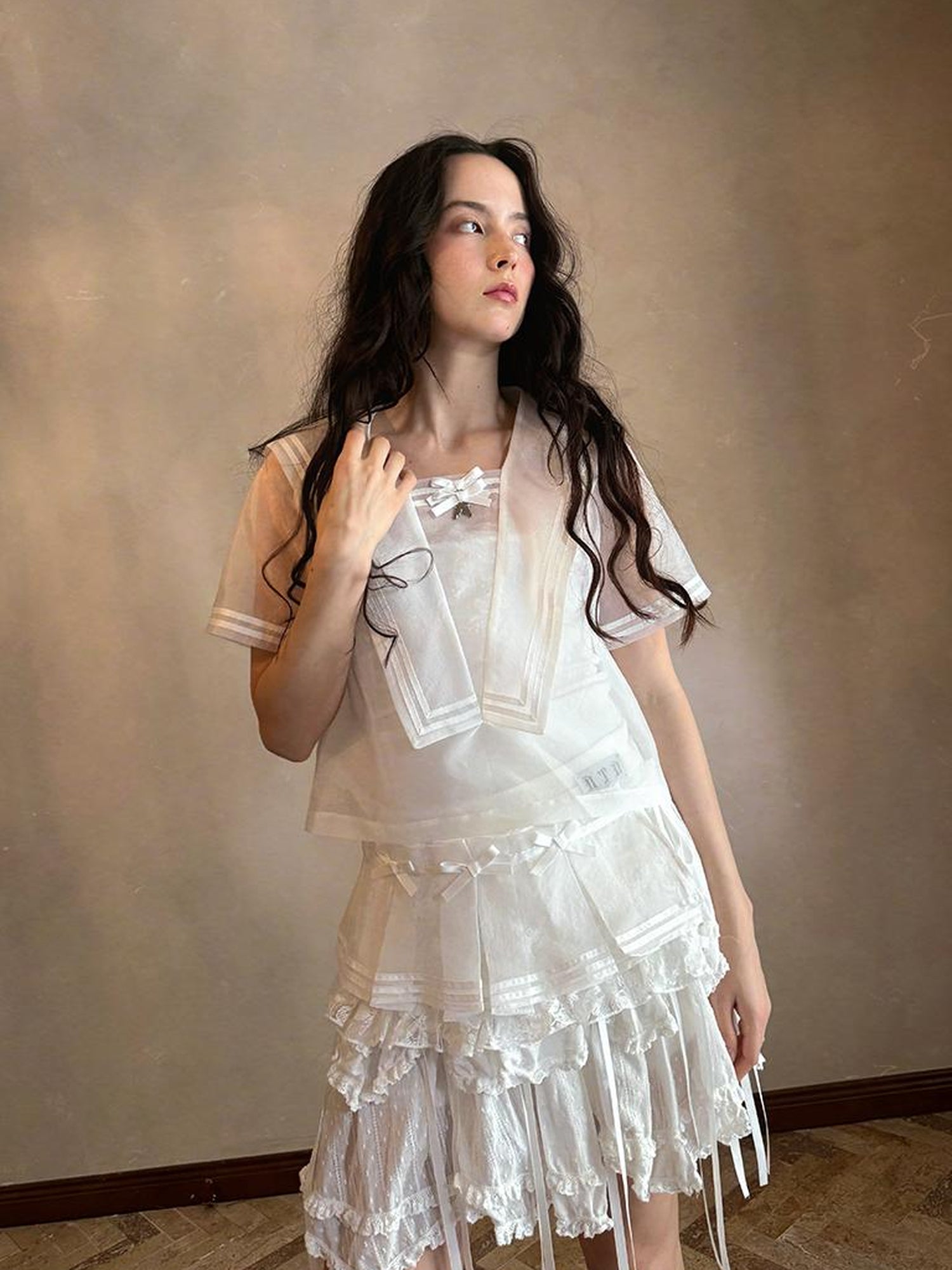 Daytoday Sailor Collar Bow Wing Short Sleeve Shirt