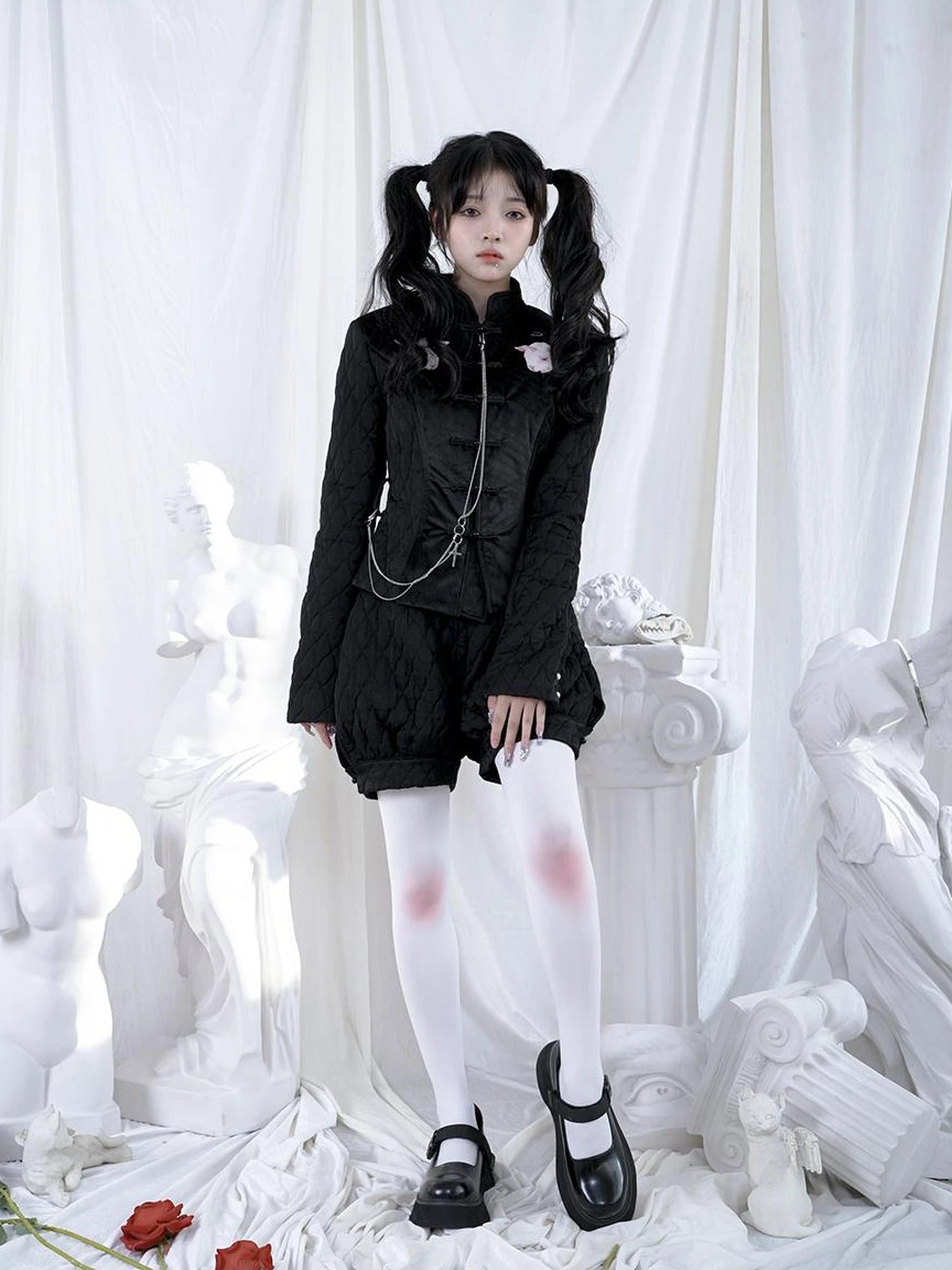 Sheep Print Floral Qipao Cotton Coat