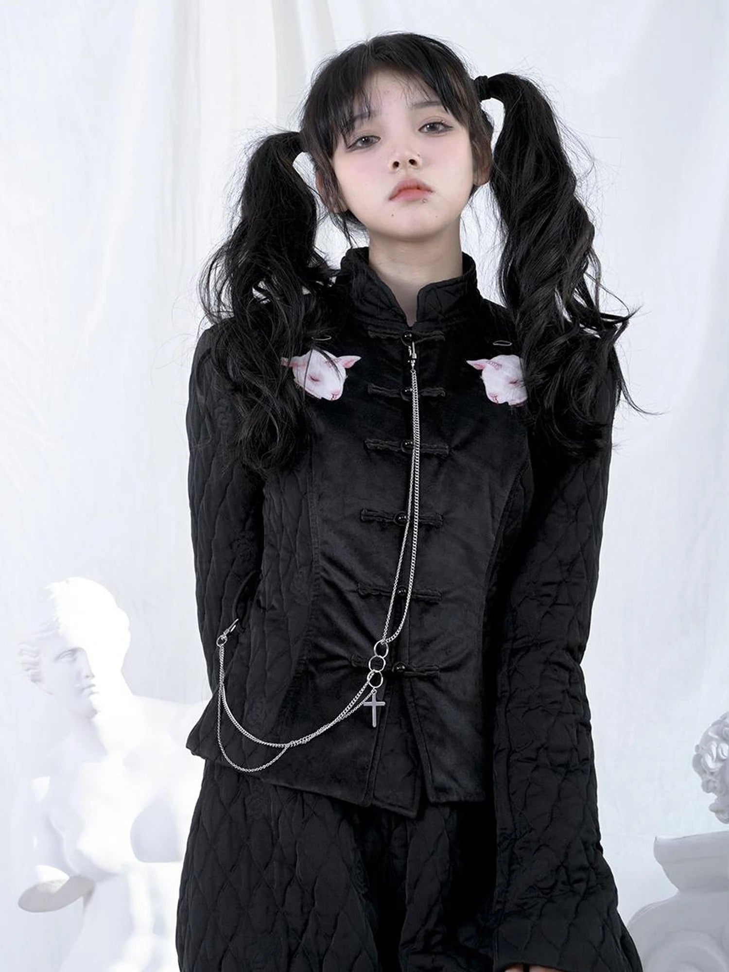 Sheep Print Floral Qipao Cotton Coat