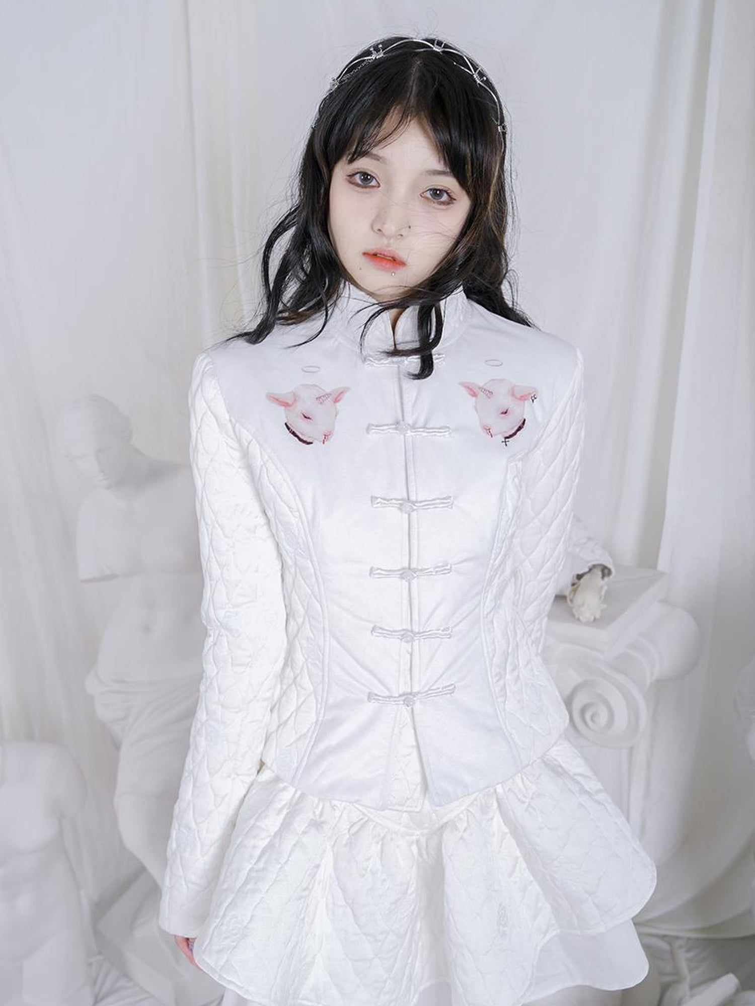 Daytoday Sheep Print Floral Qipao Cotton Coat