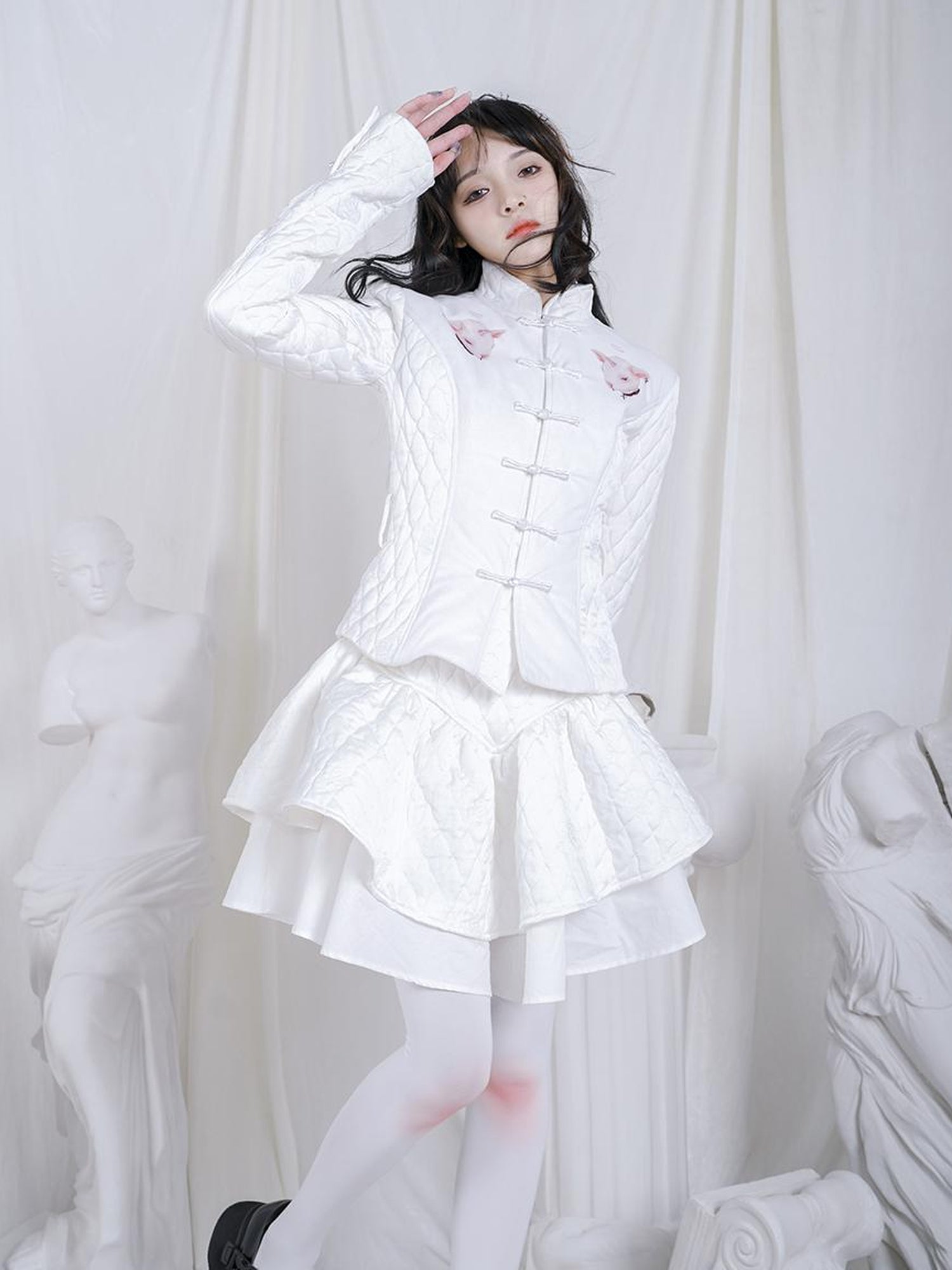 Daytoday Sheep Print Floral Qipao Cotton Coat