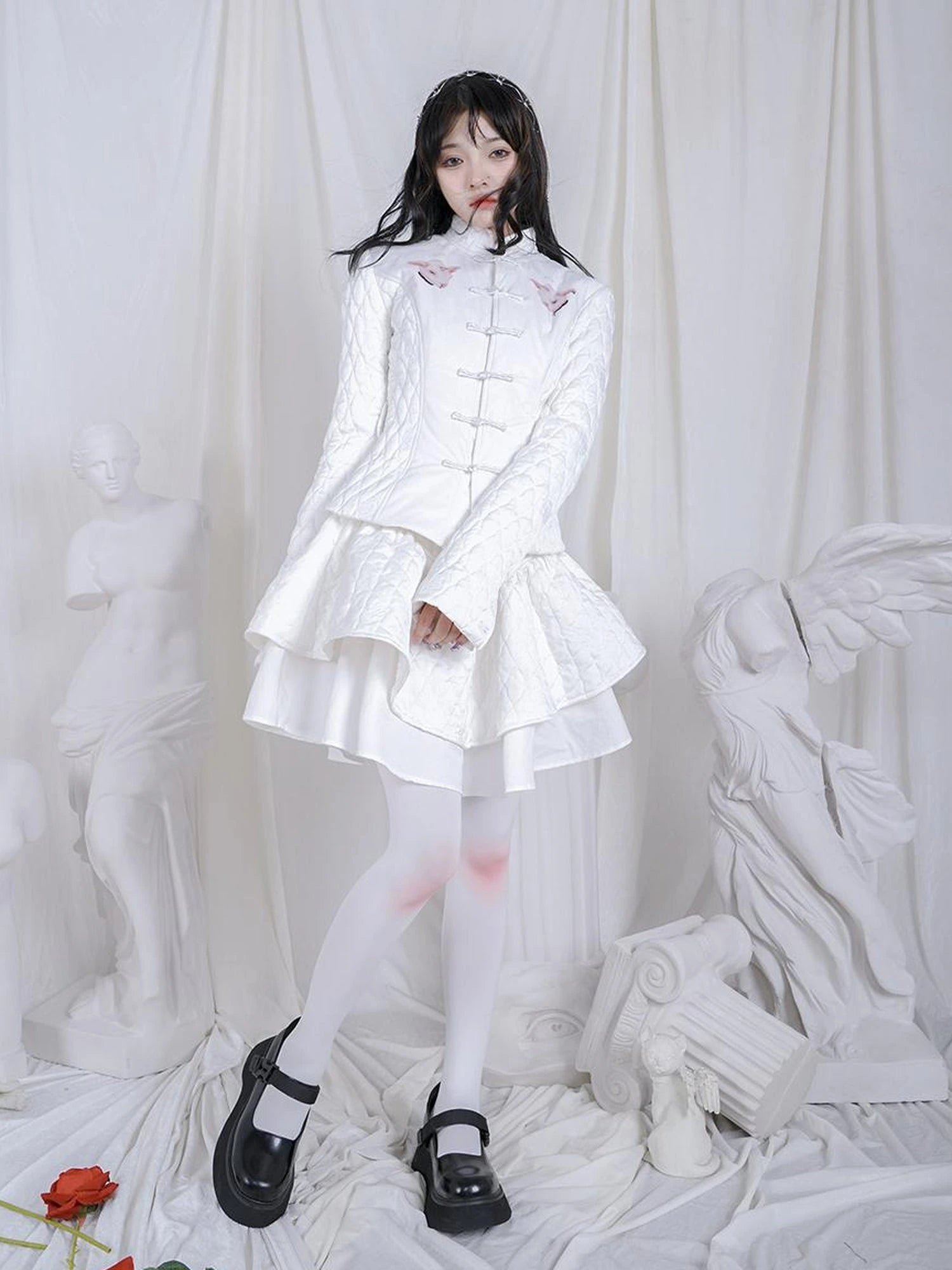 Sheep Print Floral Qipao Cotton Coat