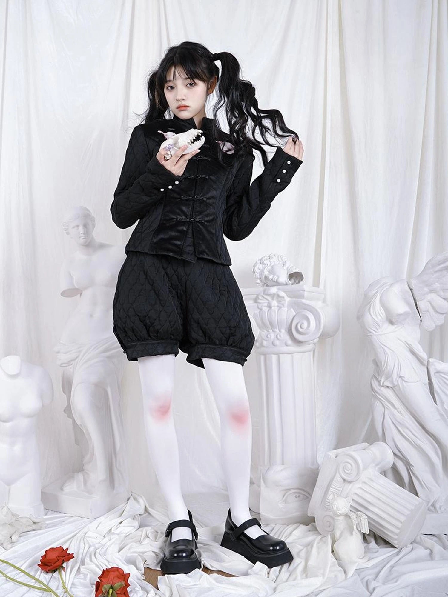 Sheep Print Floral Qipao Cotton Coat