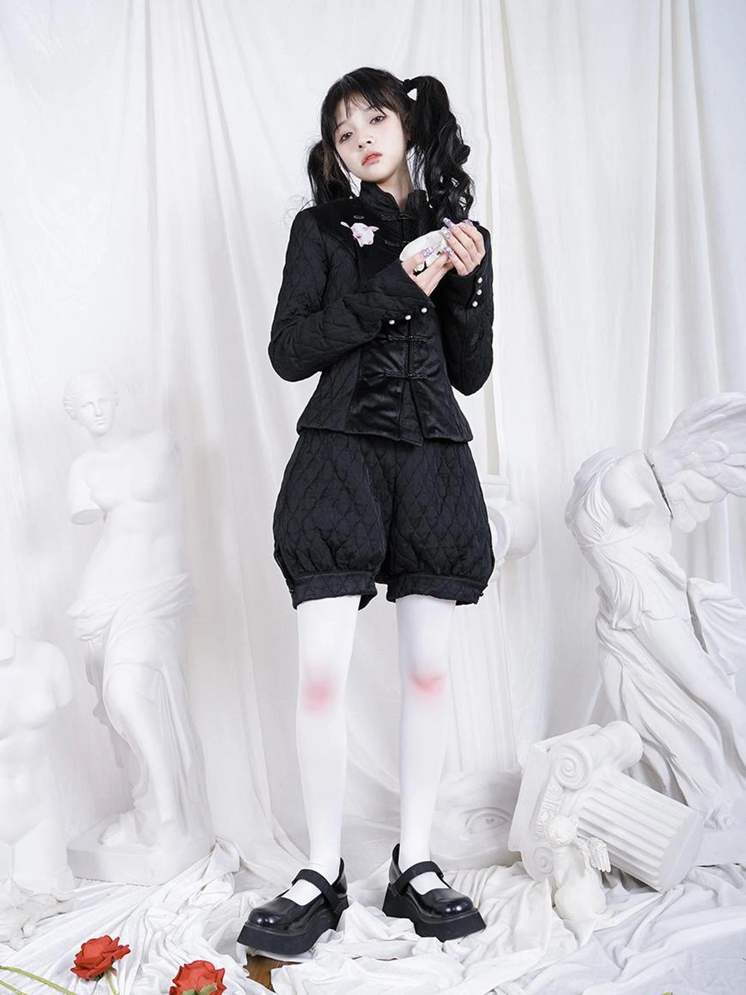 Sheep Print Floral Qipao Cotton Coat