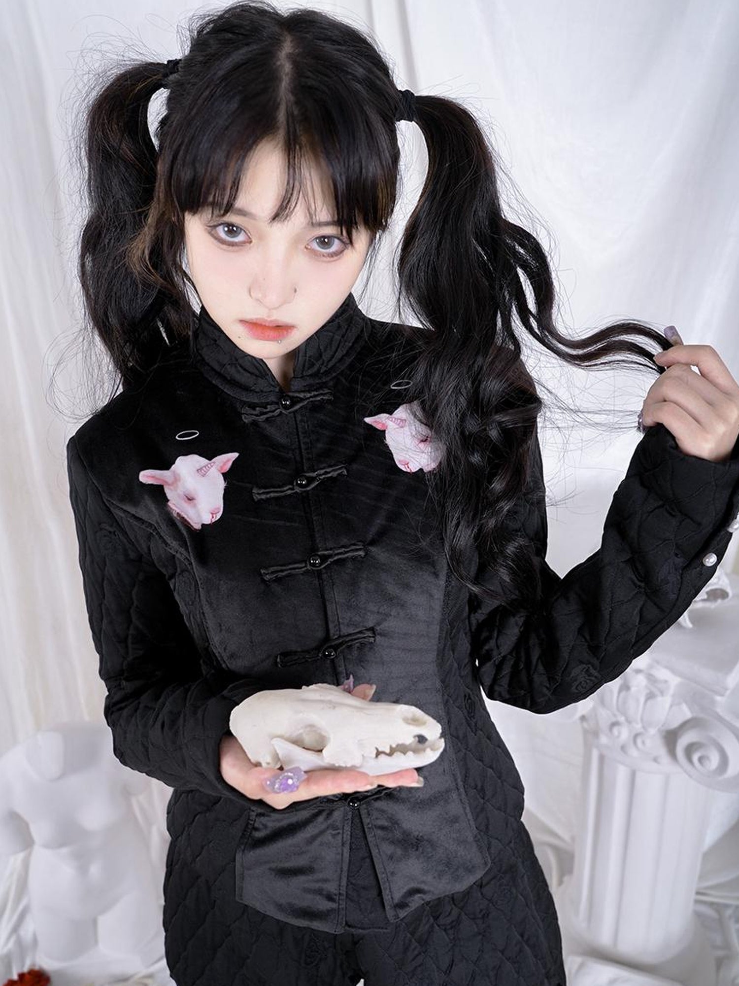 Daytoday Sheep Print Floral Qipao Cotton Coat