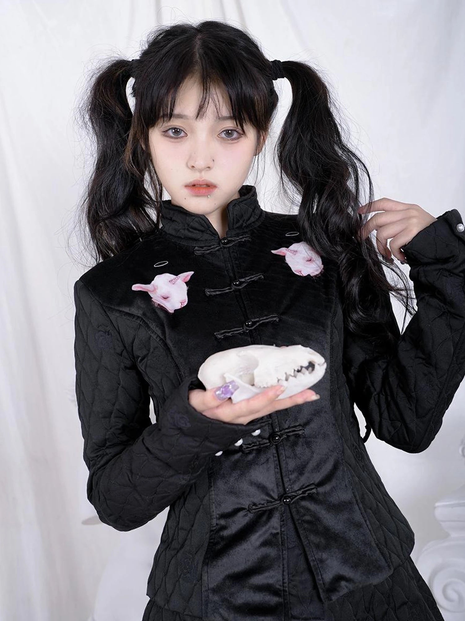 Sheep Print Floral Qipao Cotton Coat