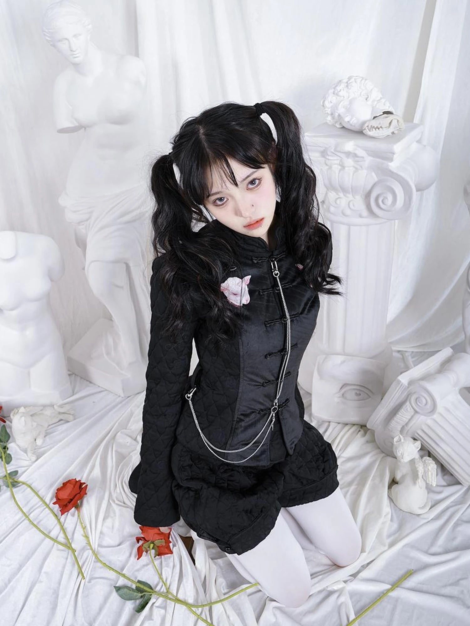 Sheep Print Floral Qipao Cotton Coat