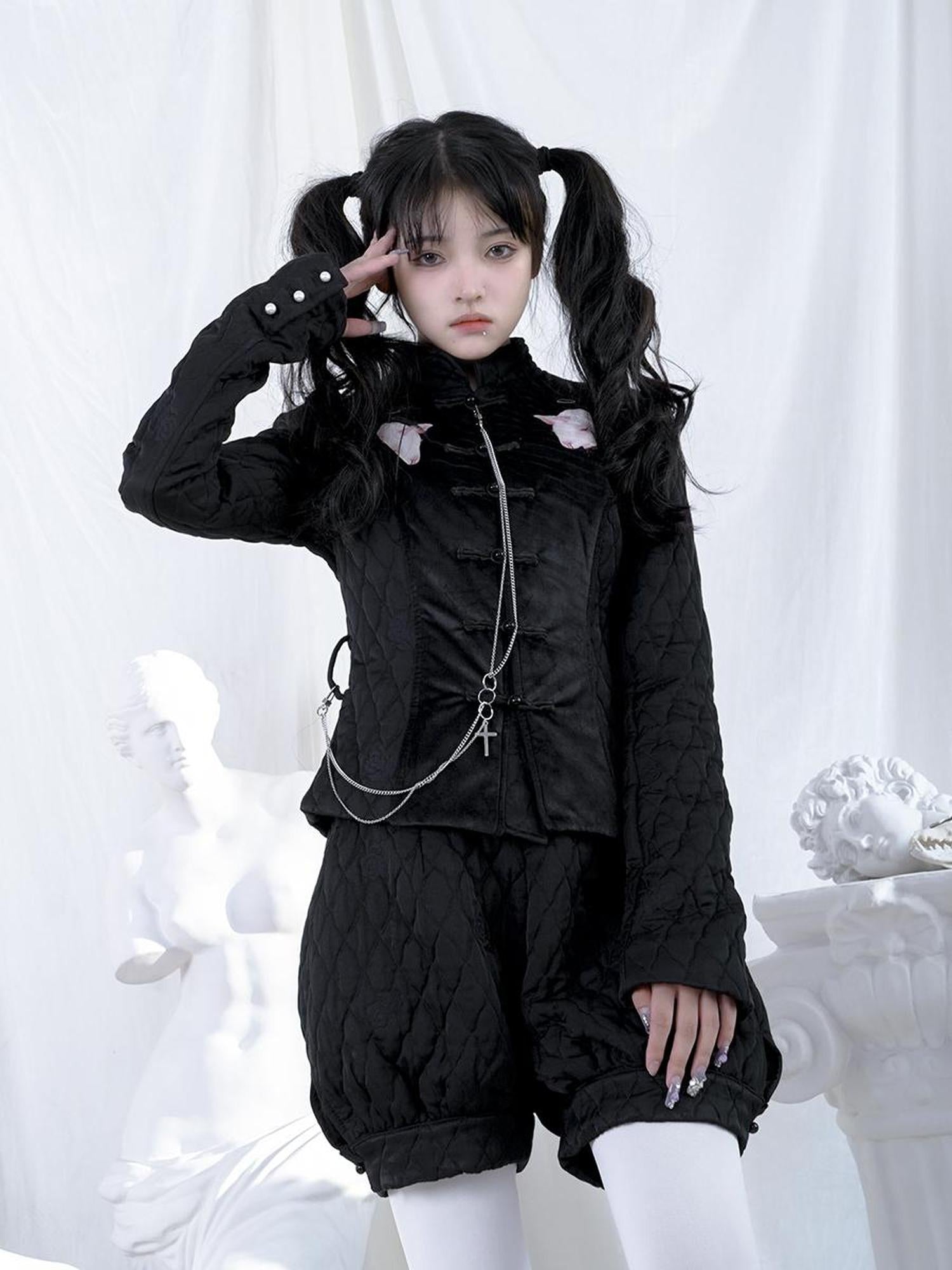 Daytoday Sheep Print Floral Qipao Cotton Coat