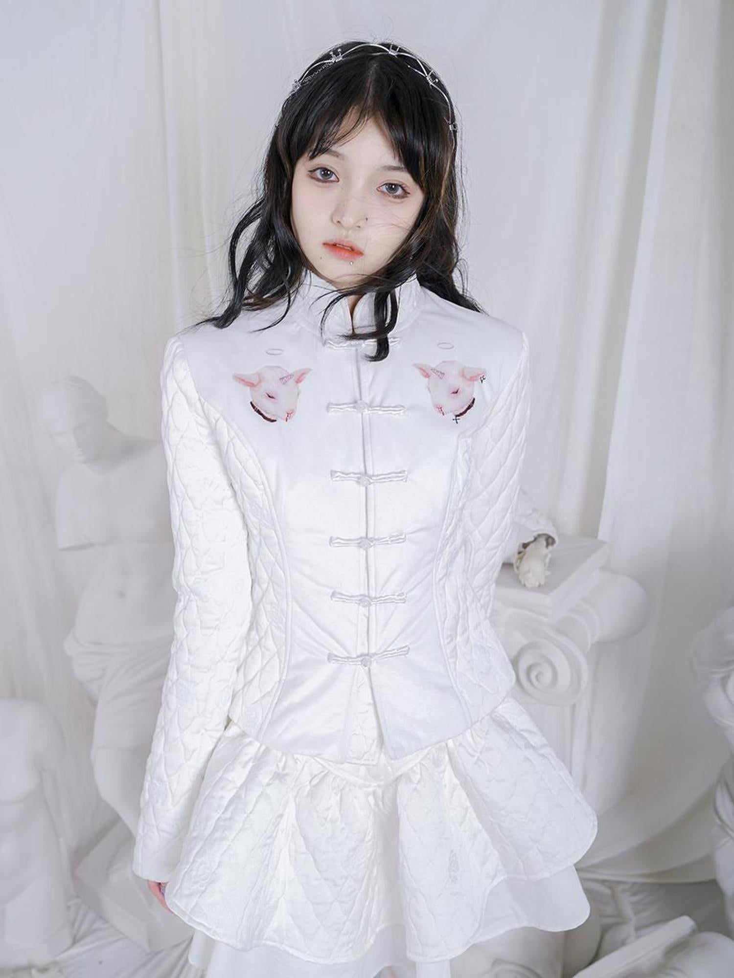 Daytoday Sheep Print Floral Qipao Cotton Coat