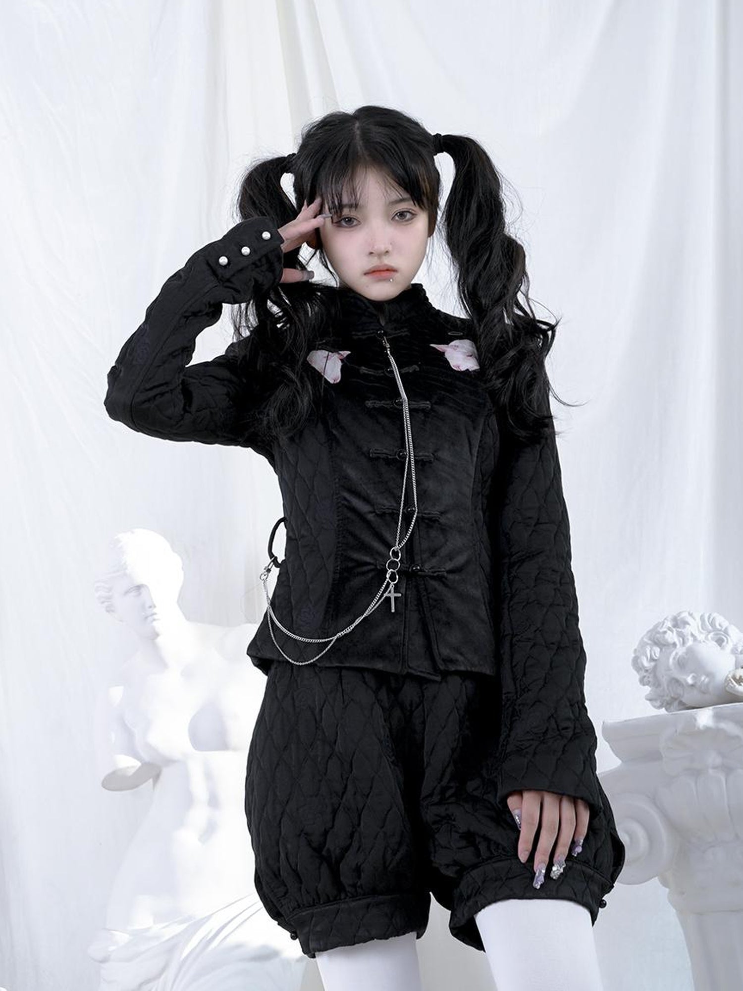 Daytoday Sheep Print Floral Qipao Cotton Coat