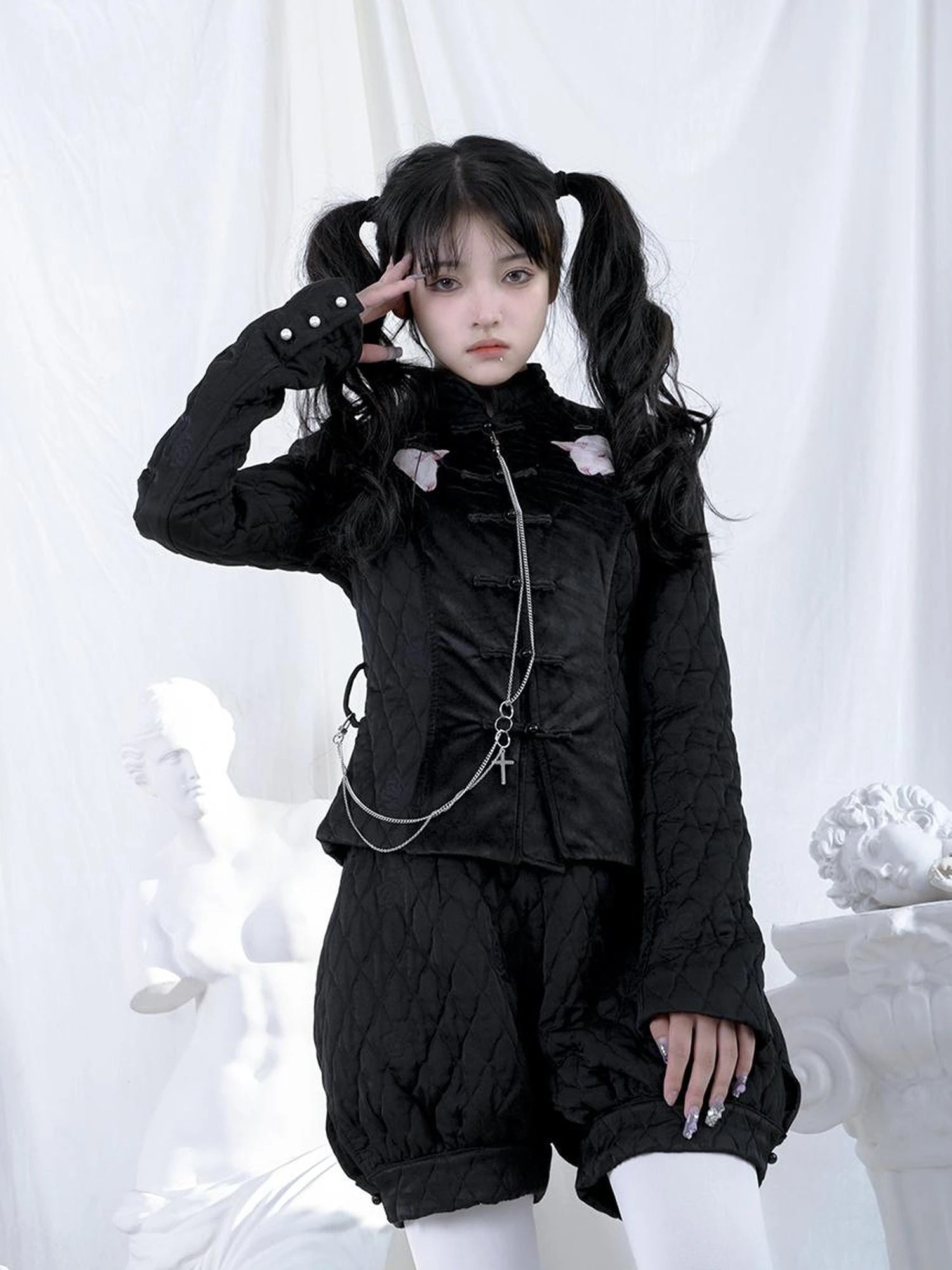 Sheep Print Floral Qipao Cotton Coat