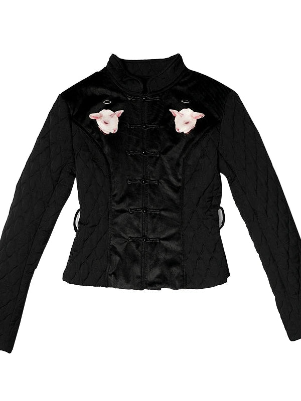 Sheep Print Floral Qipao Cotton Coat
