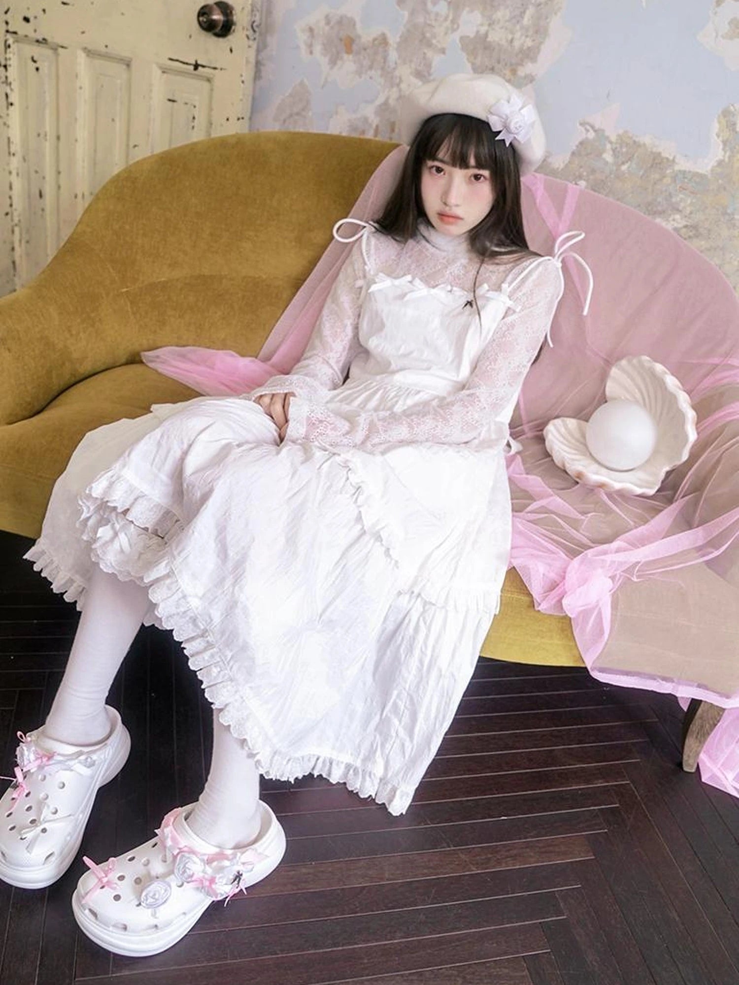 Sheer Lace High Neck Long Sleeve Top