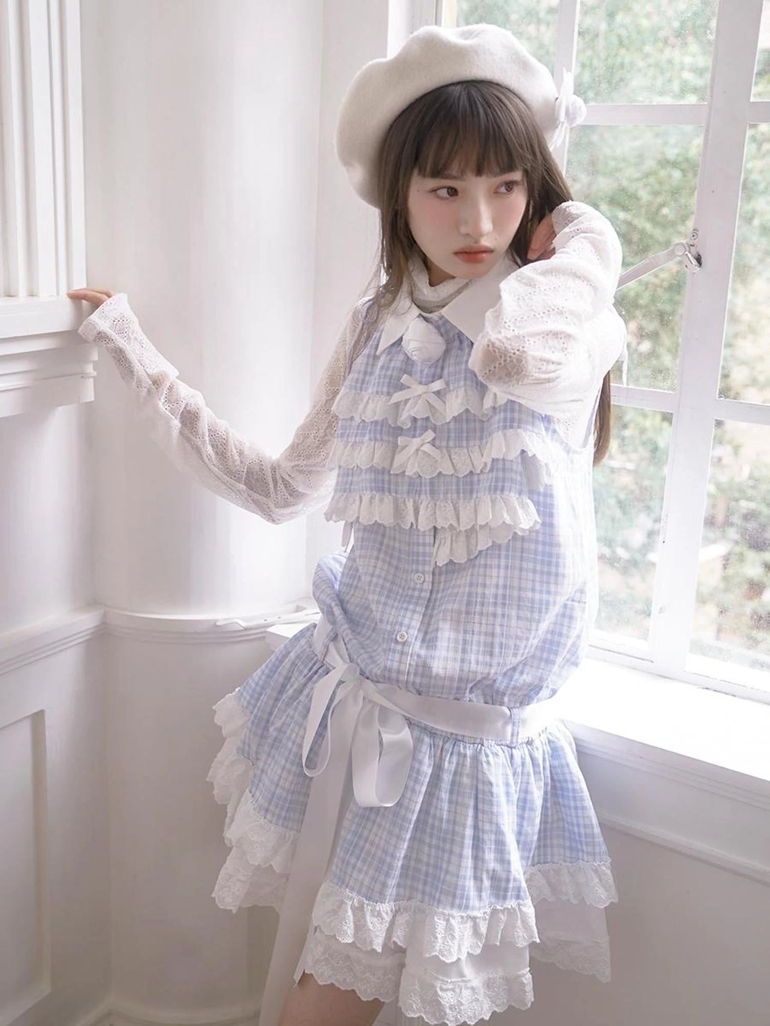 Sheer Lace High Neck Long Sleeve Top