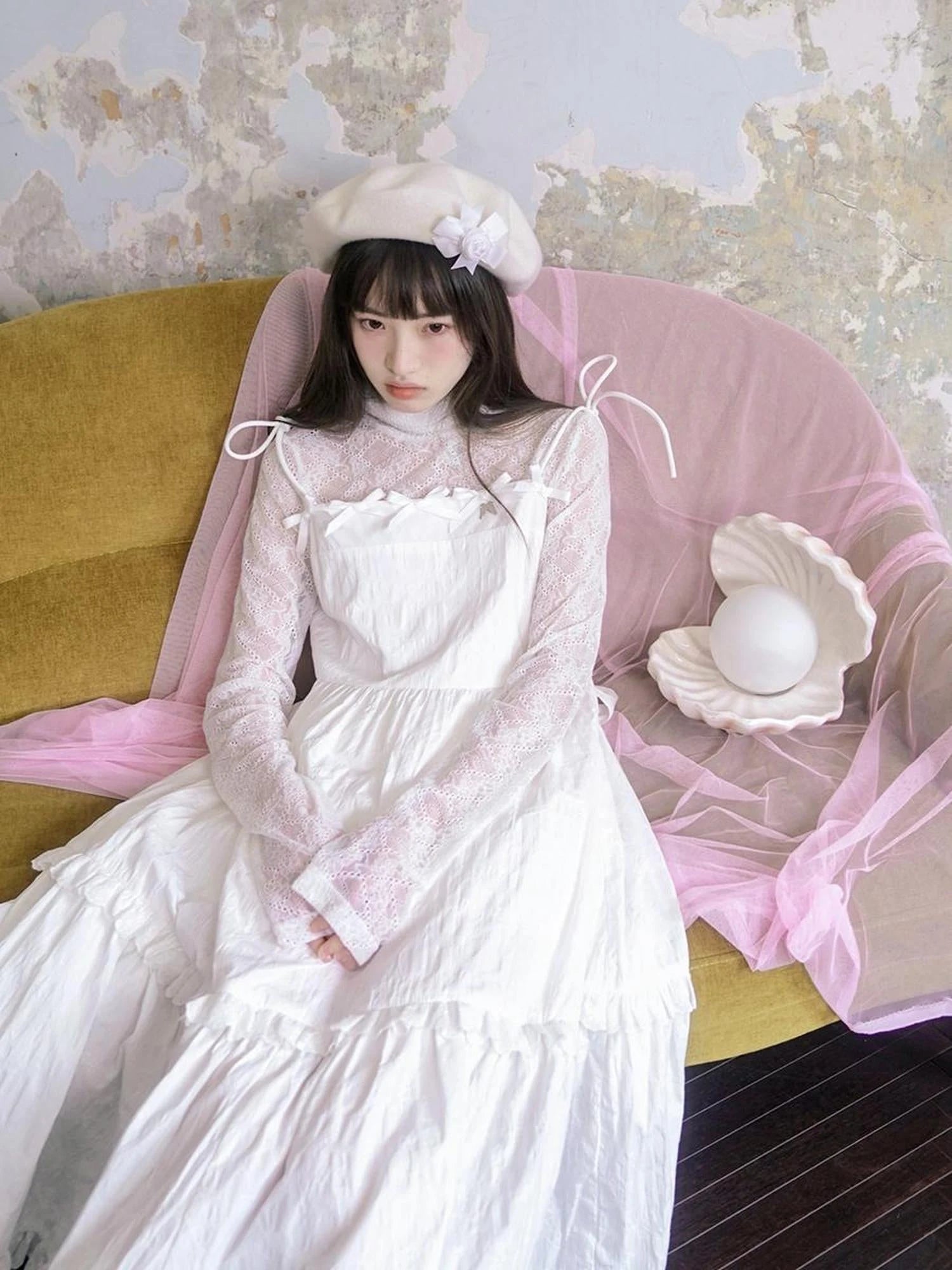 Sheer Lace High Neck Long Sleeve Top