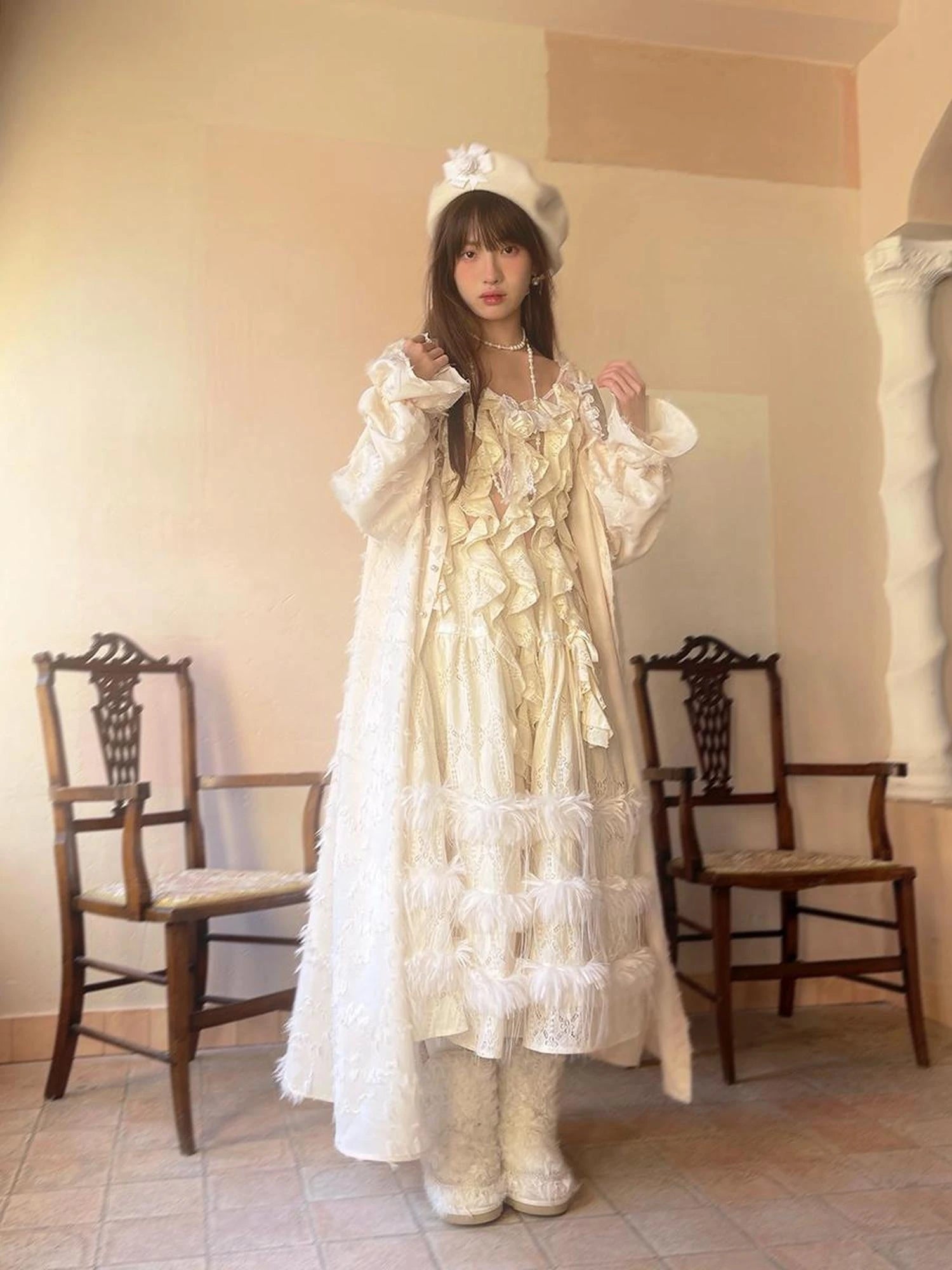 Sheer Lace Long Sleeve Blouse With Asymmetric Hem