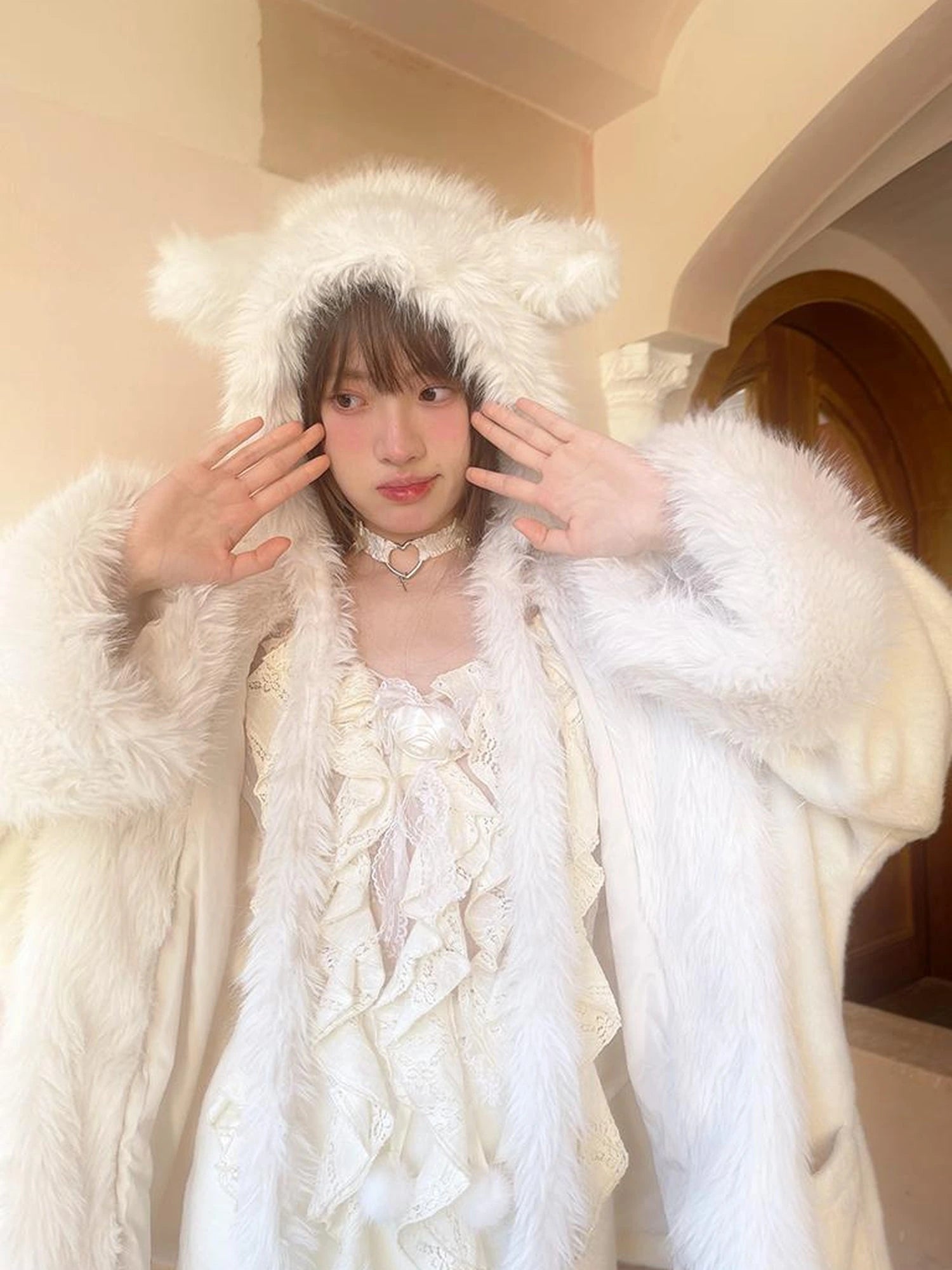 Sheer Lace Long Sleeve Blouse With Asymmetric Hem