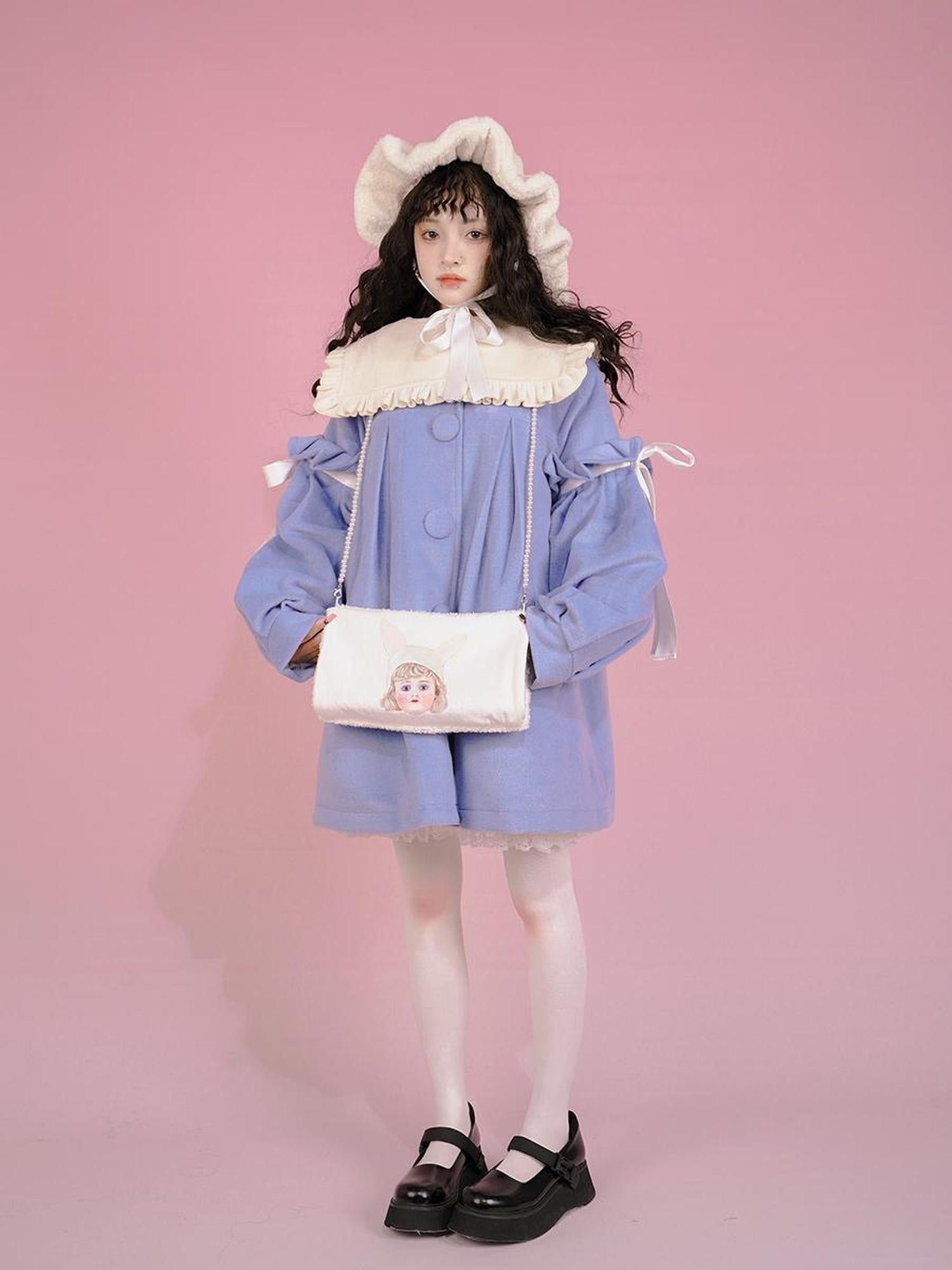 Daytoday Snow Country Girl Retro Bow Collar Wool Coat