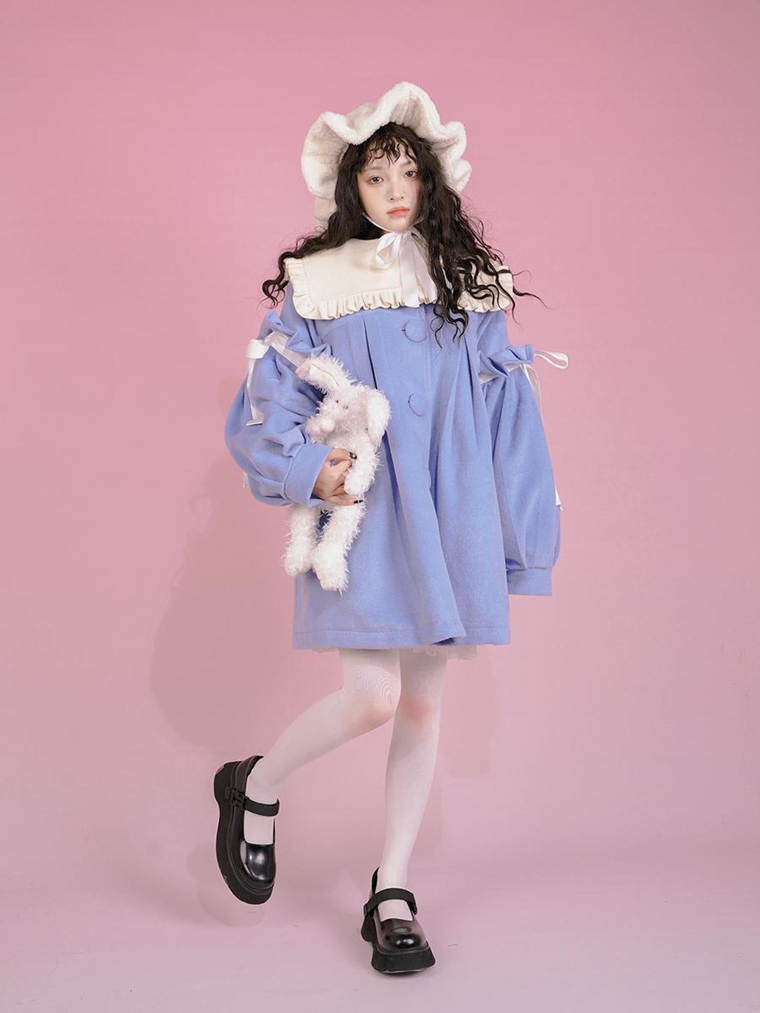 Daytoday Snow Country Girl Retro Bow Collar Wool Coat
