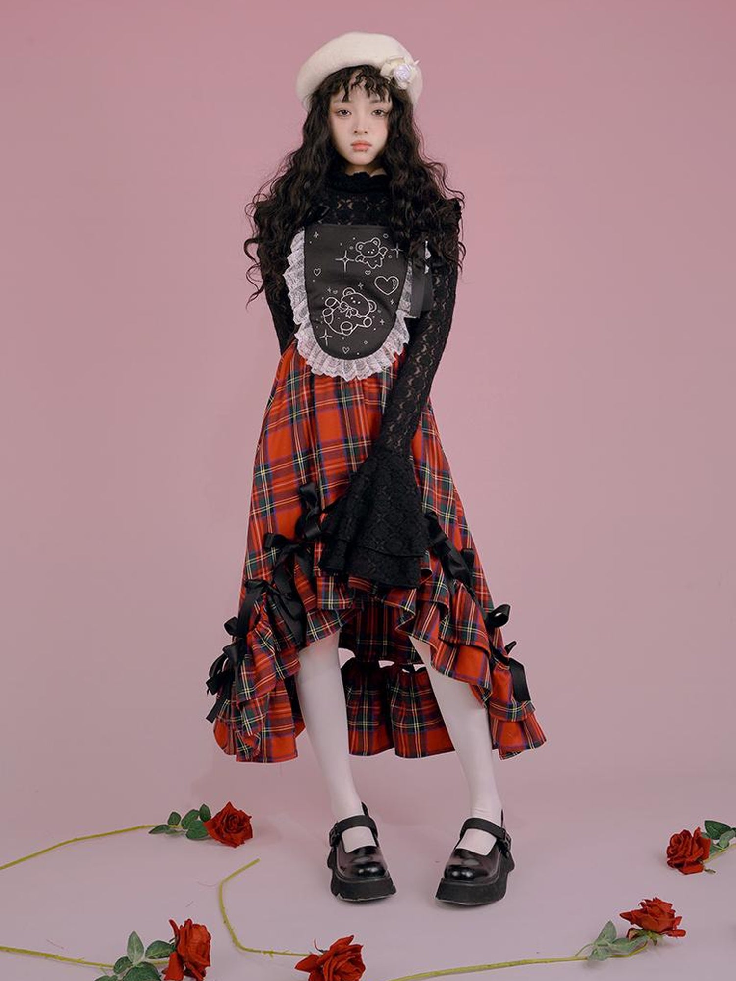 Daytoday Snow Country Lace Jacquard Fluffy Long Sleeve High Neck Top