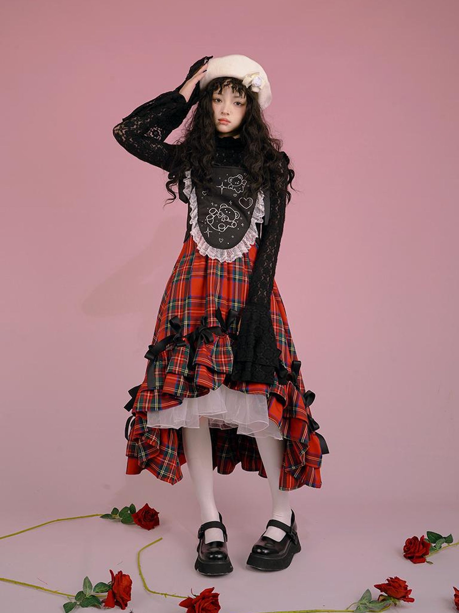 Daytoday Snow Country Lace Jacquard Fluffy Long Sleeve High Neck Top