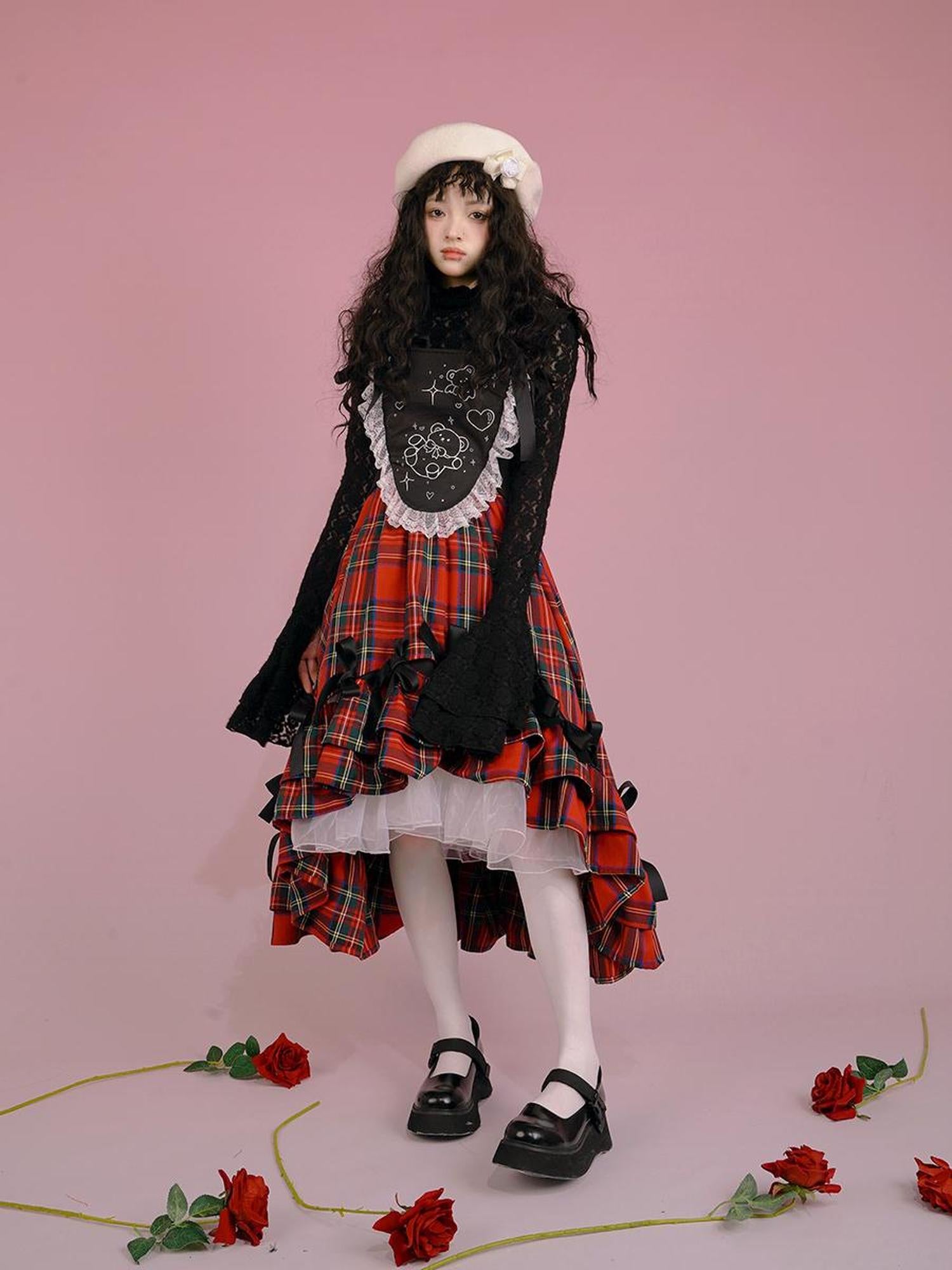 Daytoday Snow Country Lace Jacquard Fluffy Long Sleeve High Neck Top