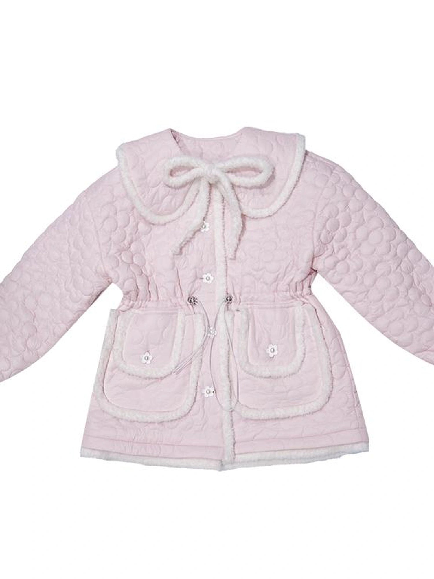 Snowy Floral Puff Coat V Neck T Shirt Long Sleeve