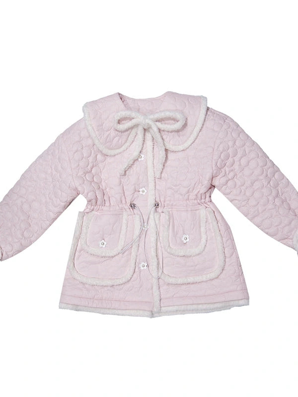 Snowy Floral Puff Coat V Neck T Shirt Long Sleeve