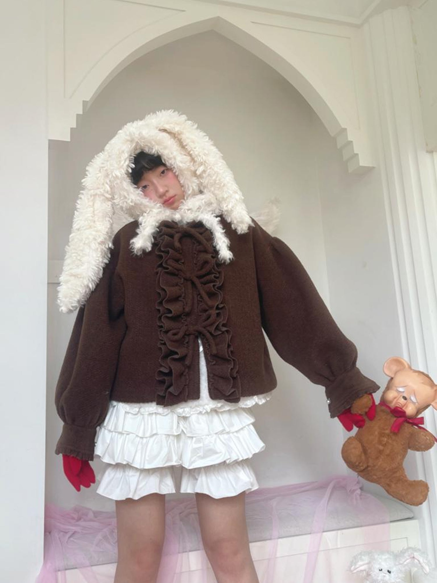 Daytoday Soft Plush Bow Trimmed Bunny Ear Winter Hat