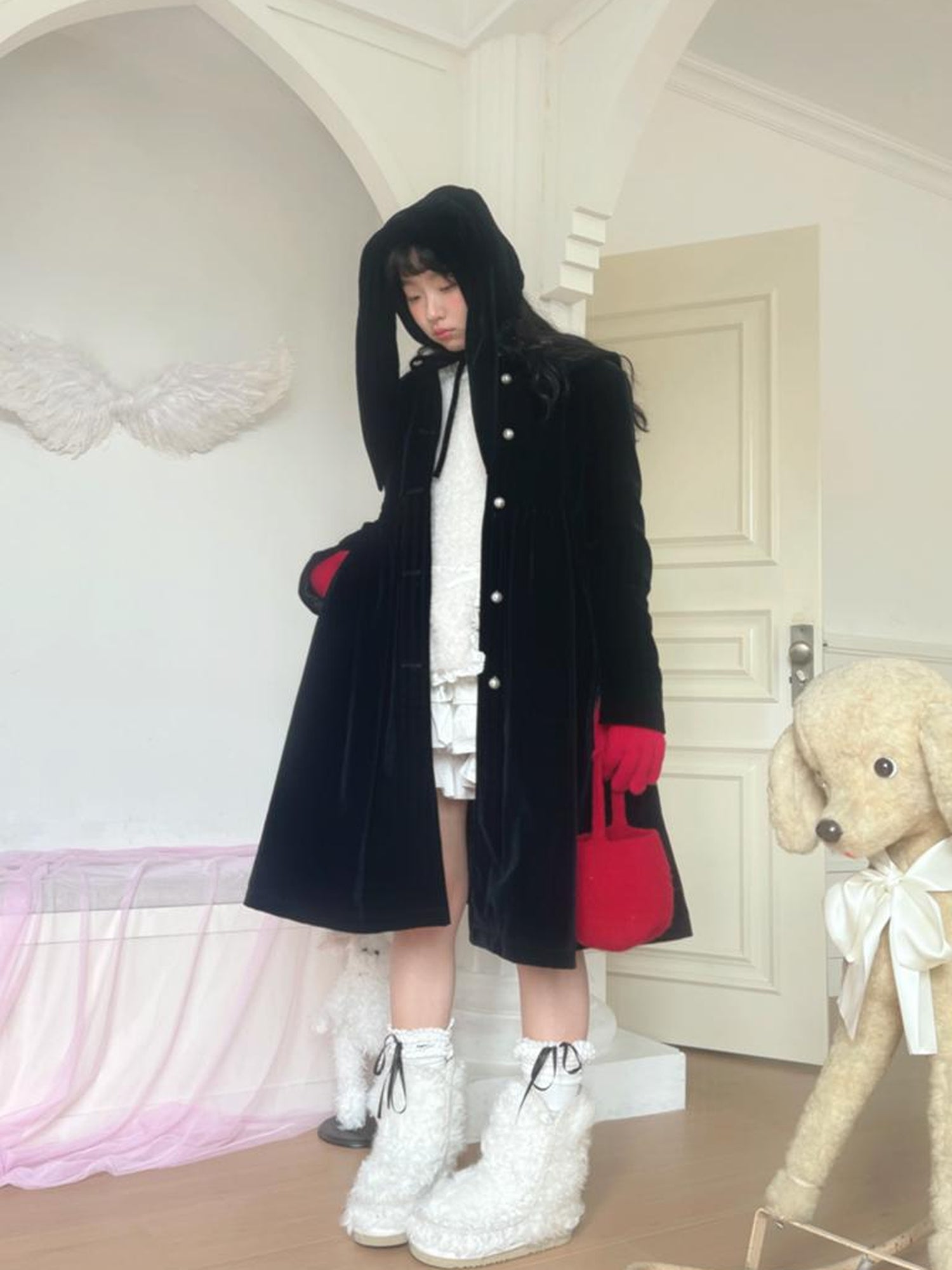 Daytoday Soft Plush Bow Trimmed Bunny Ear Winter Hat