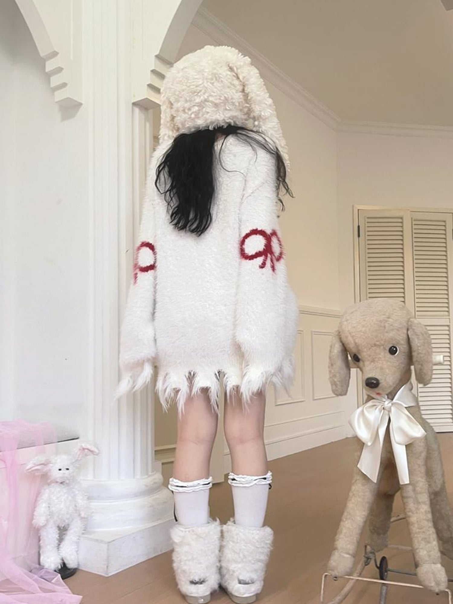 Daytoday Soft Plush Bow Trimmed Bunny Ear Winter Hat