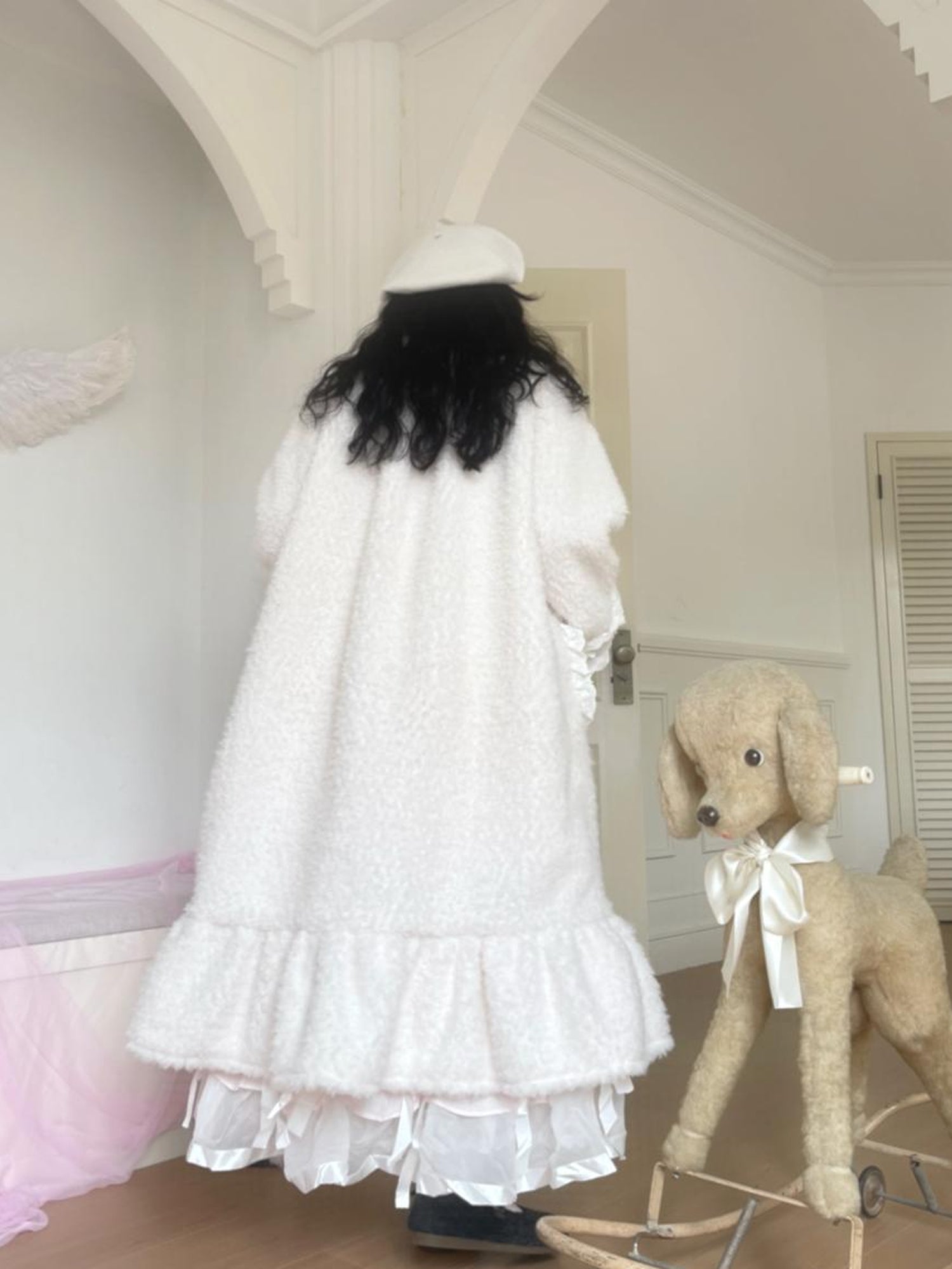 Daytoday Soft Plush Long Bow Tie Warm Coat