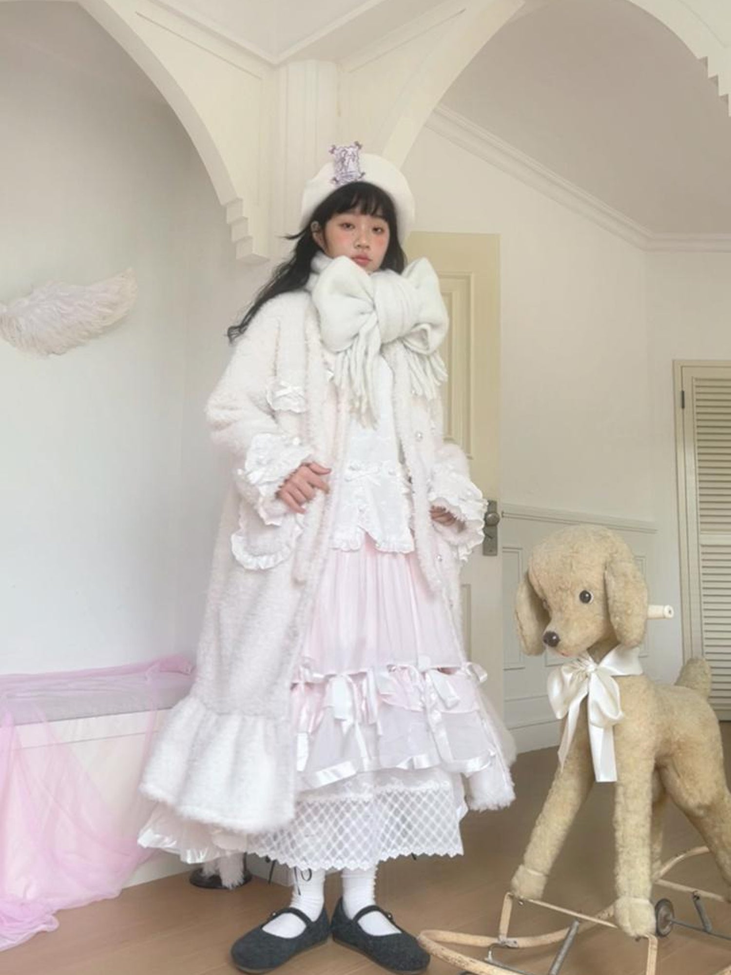 Daytoday Soft Plush Long Bow Tie Warm Coat