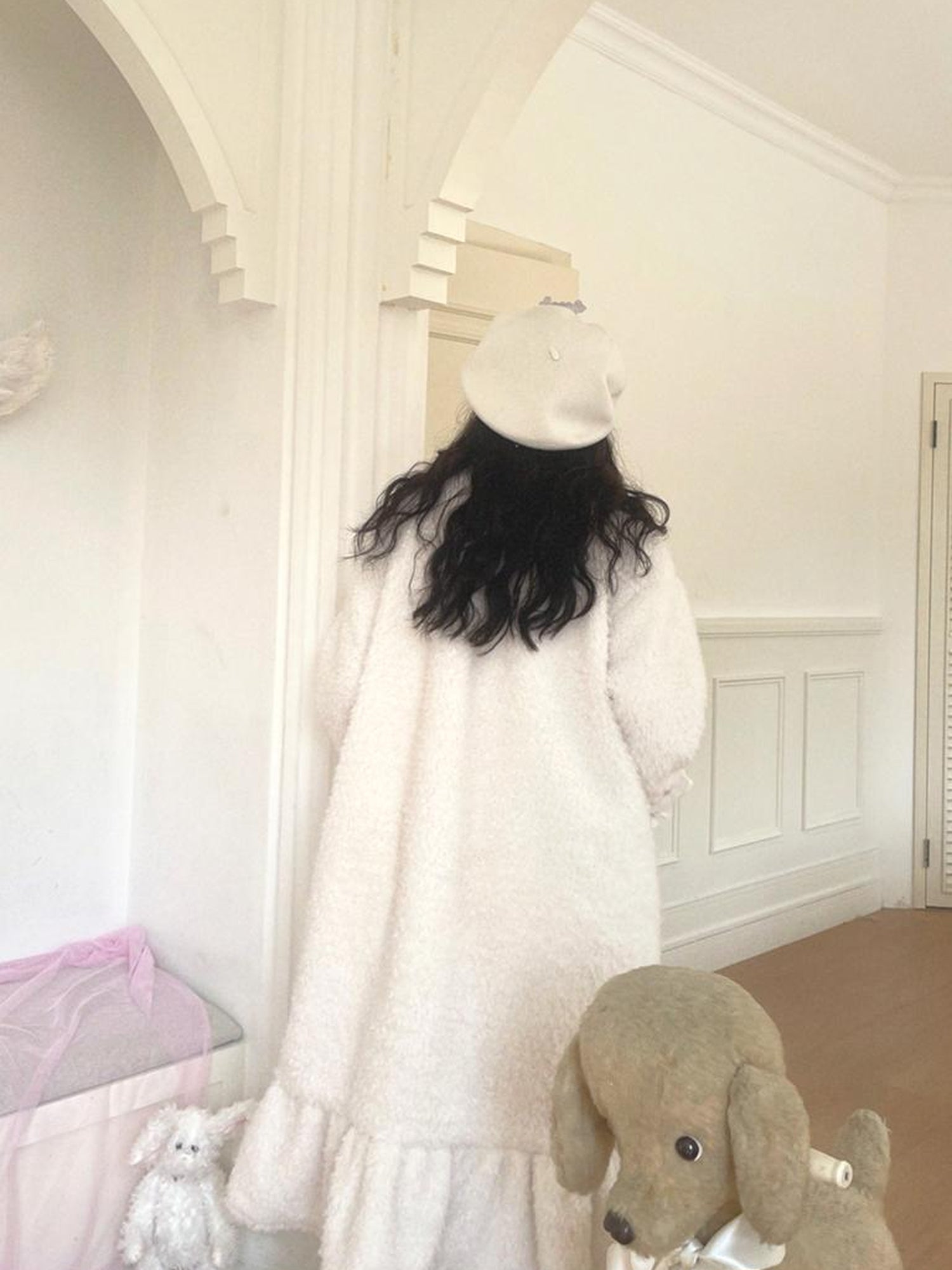 Daytoday Soft Plush Long Bow Tie Warm Coat