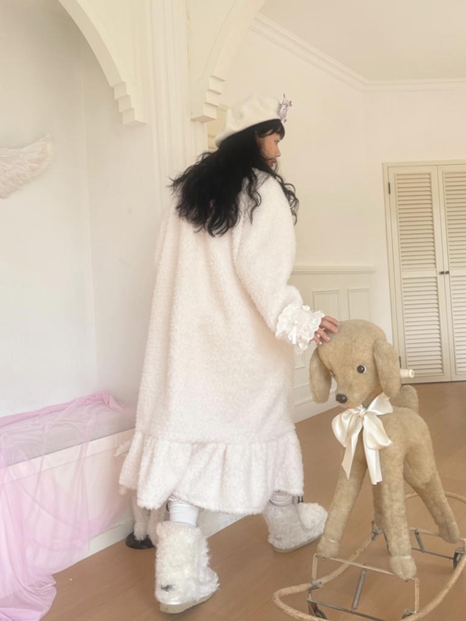 Daytoday Soft Plush Long Bow Tie Warm Coat